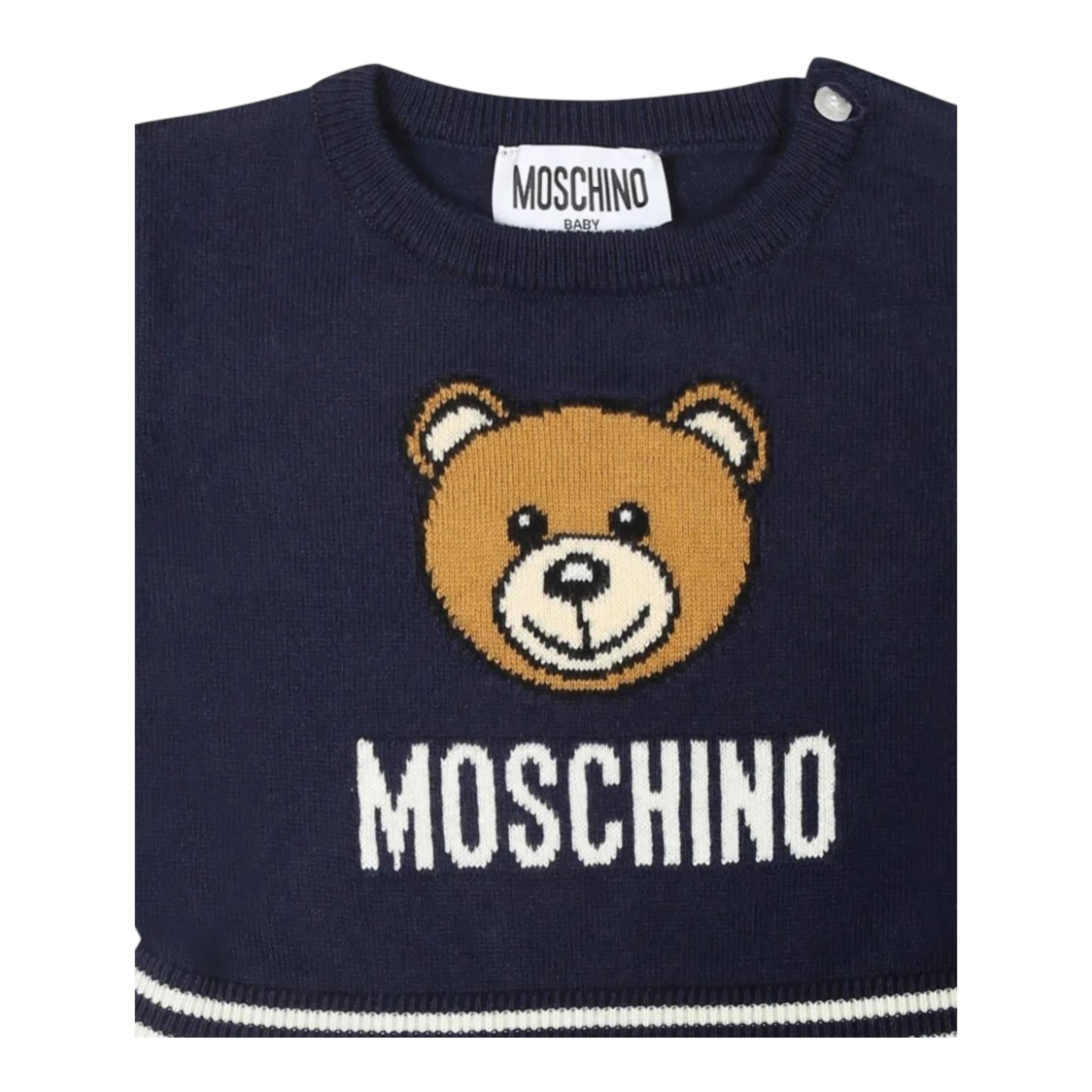 MOSCHINO abito mezza manica tinta unita con orso Blu per Neonata MDV0BO BLU MOSCHINO