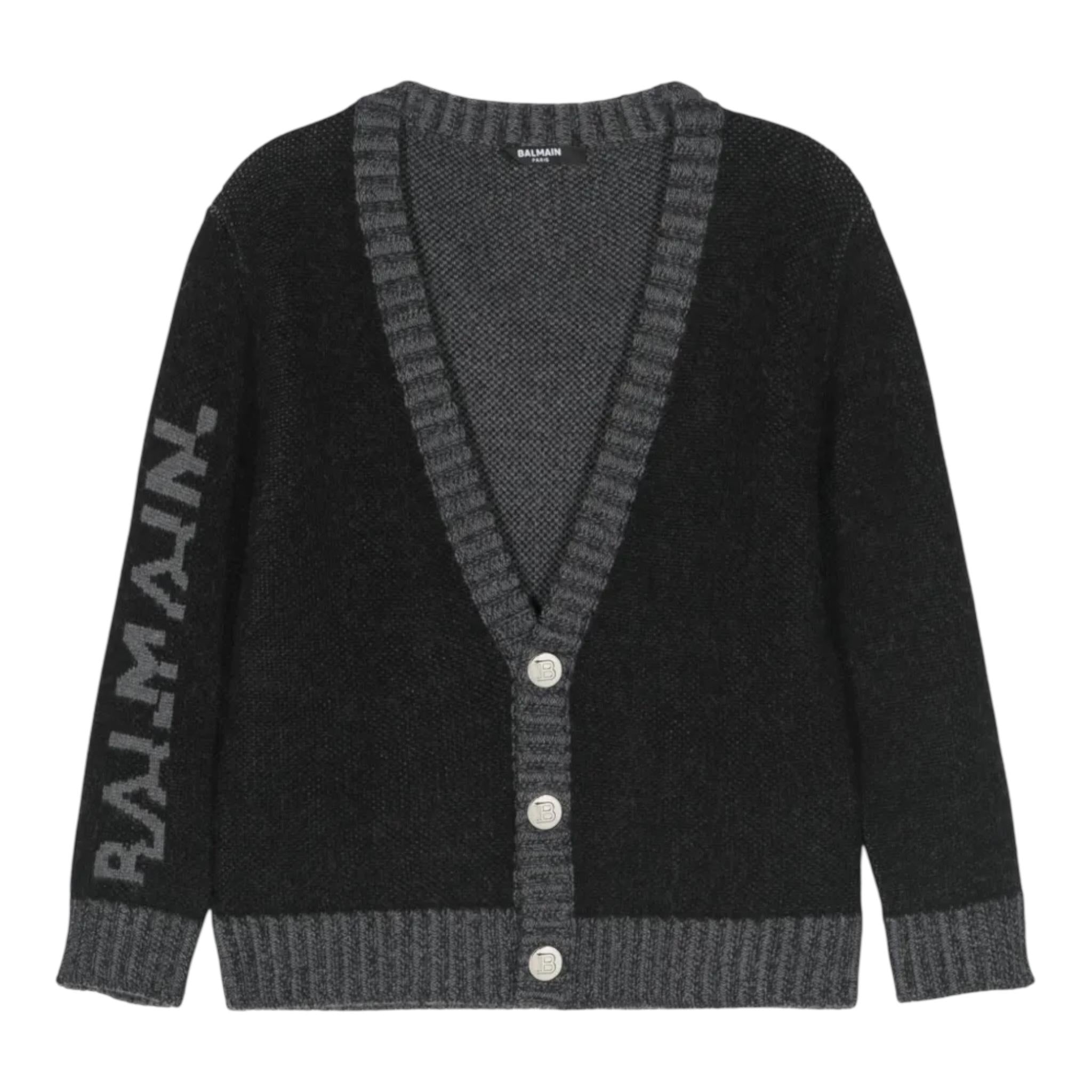 BALMAIN cardigan scollo a v stampa logo Nero per Bambino BT9P60 NERO BALMAIN