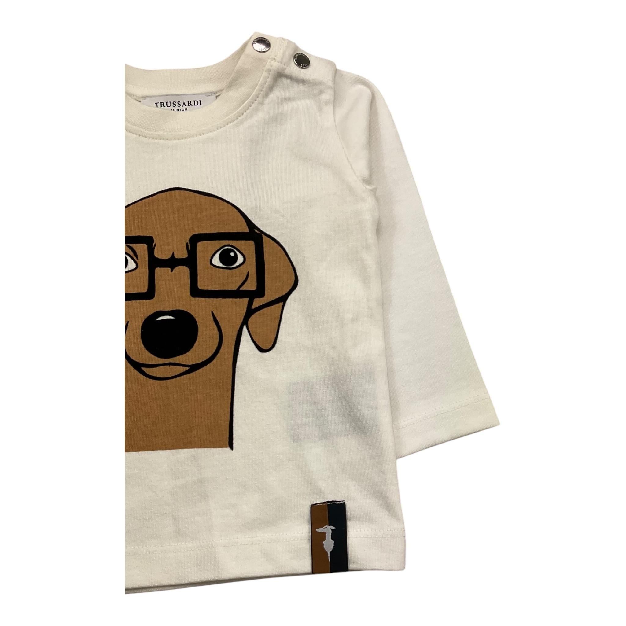 TRUSSARDI shirt girocollo tinta unita con stampa cane Bianco per Neonato TIA25073TS BIANCO TRUSSARDI