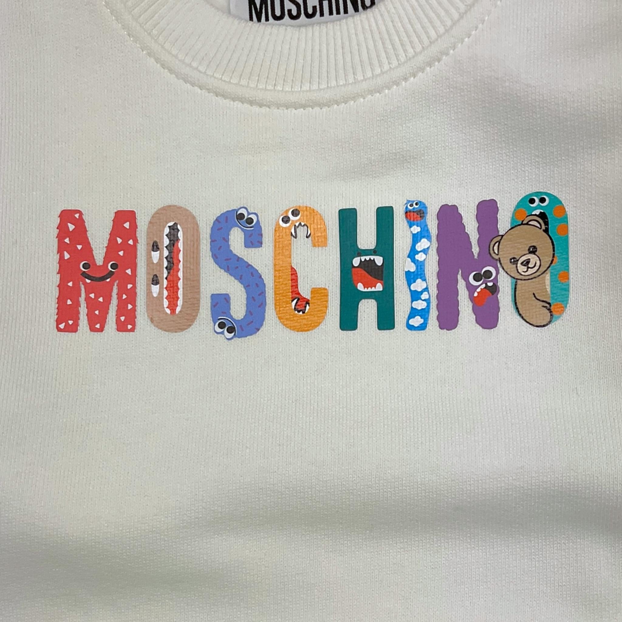 MOSCHINO completo 2pz felpa-pantalone tinta unita logato Bianco per Neonato MUK05C BIANCO MOSCHINO