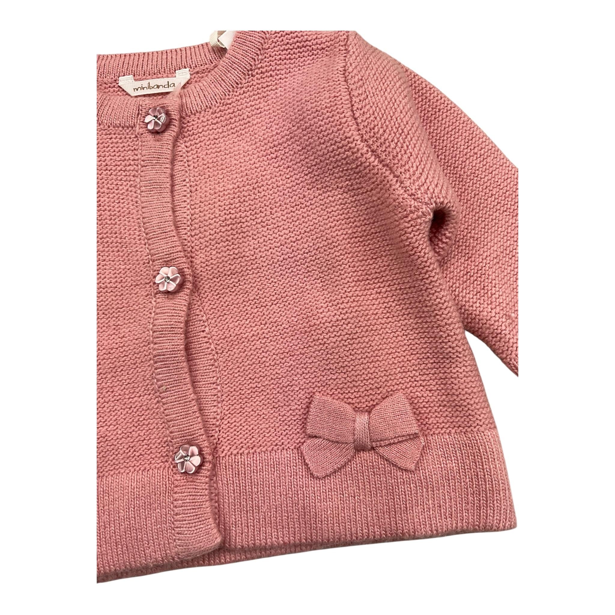 MINI BANDA cardigan tinta unita con fiocchi Rosa per Neonata 3A740 ROSA MINI BANDA