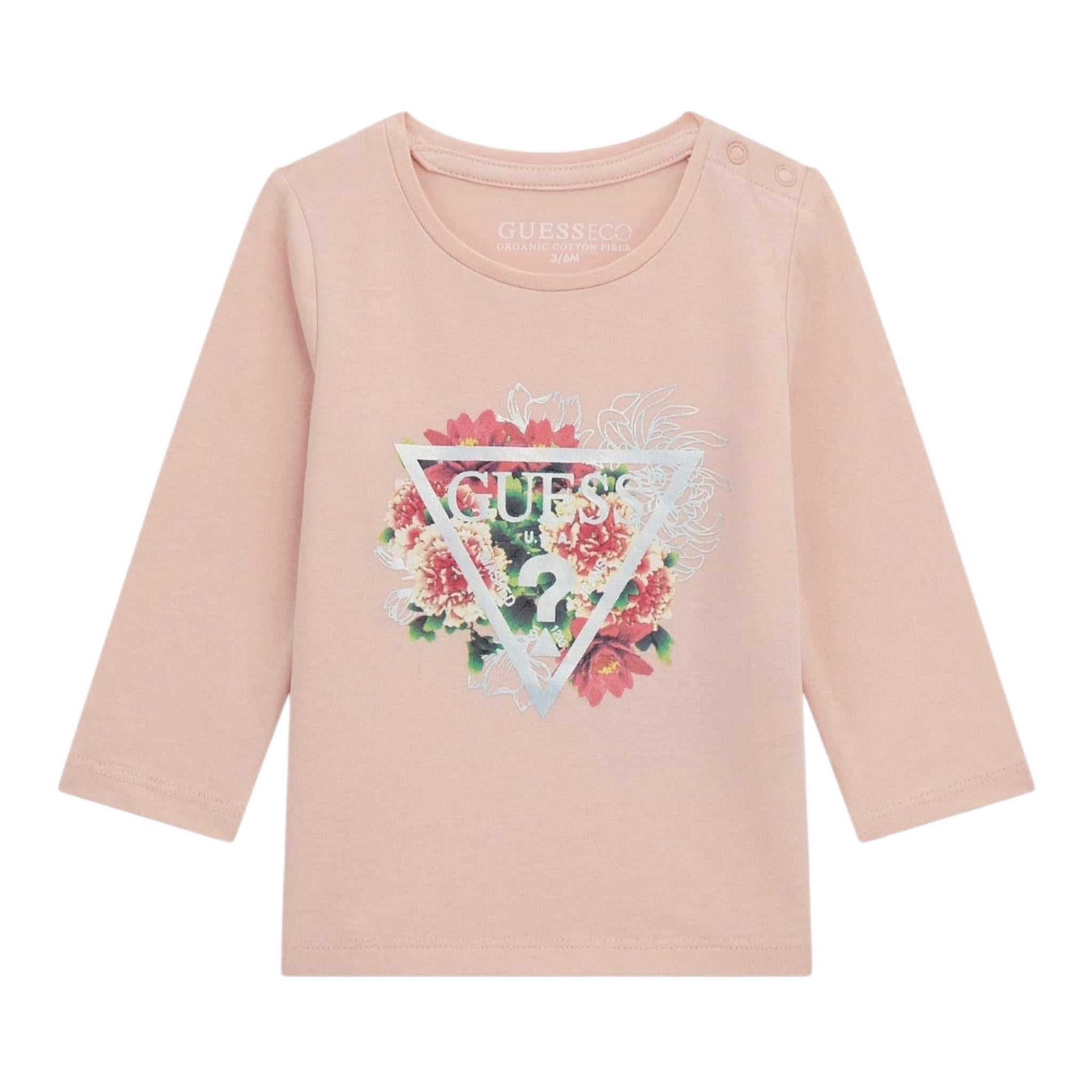 GUESS shirt girocollo tinta unita con stampa in contrasto Rosa per Bambina A4I05K6YW4J ROSA GUESS