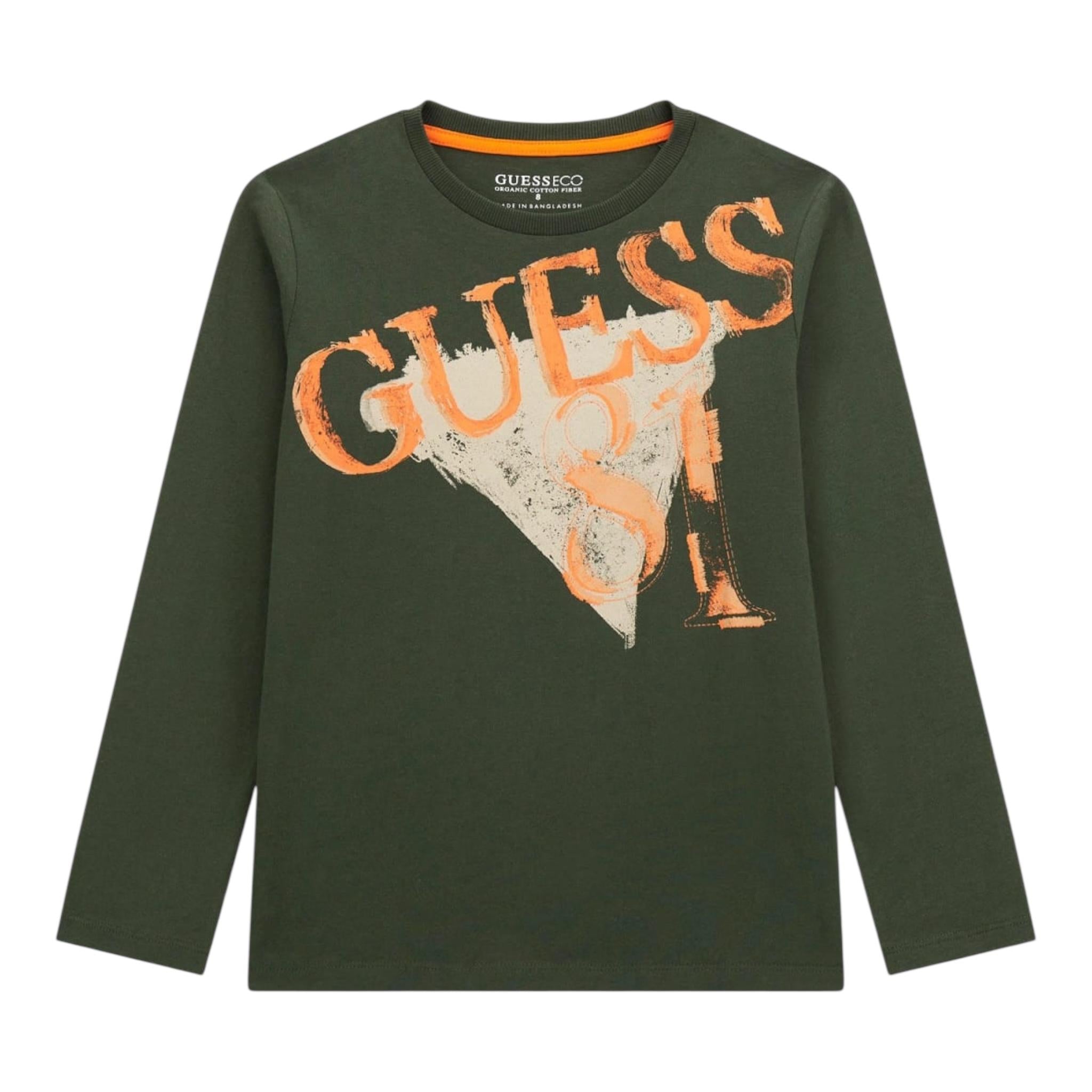 GUESS shirt girocollo tinta unita con stampa Verde per Bambino L4BI03I3Z14 VERDE GUESS