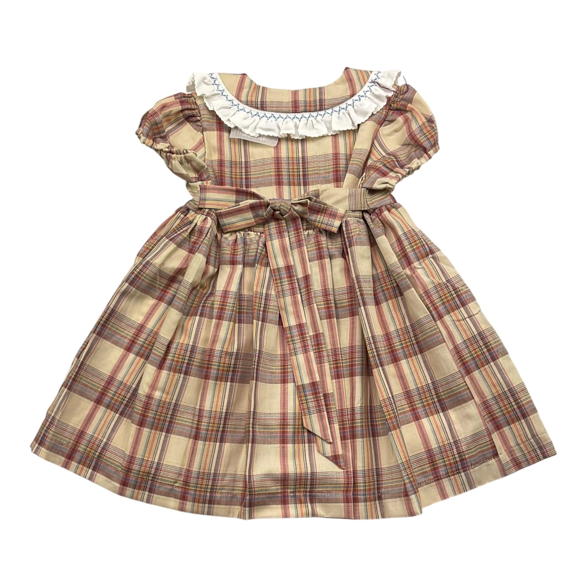 LA STUPENDERIA abito mezza manica tinta unita con fantasia a quadri Beige per Neonata TJAB46N BEIGE LA STUPENDERIA