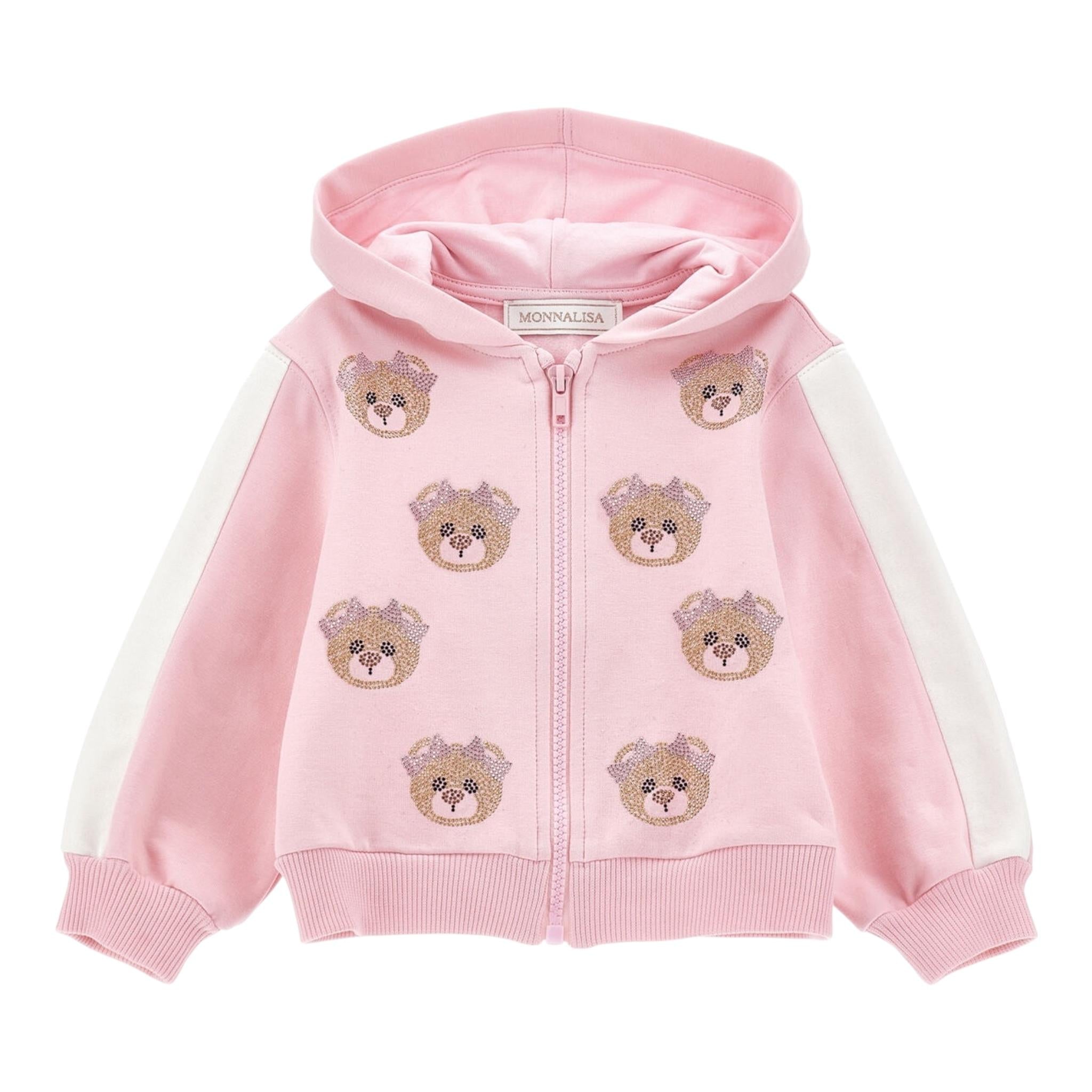MONNALISA felpa con zip e cappuccio tinta unita con orsi brillantinati Rosa per Bambina 39D802J ROSA MONNALISA