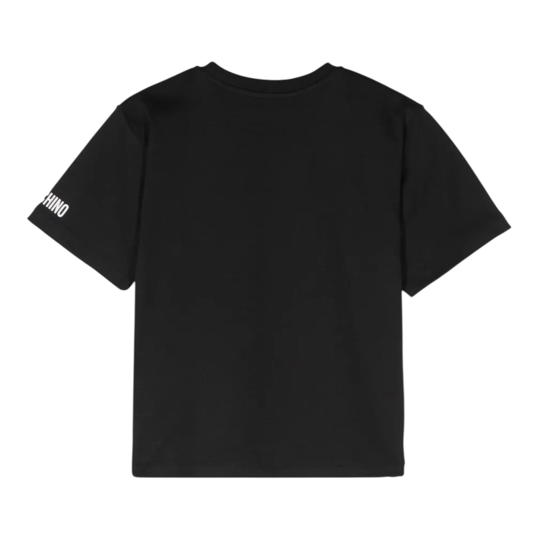 MOSCHINO t-shirt girocollo tinta unita con stampa Nero per Bambina HDM06HXXX NERO MOSCHINO
