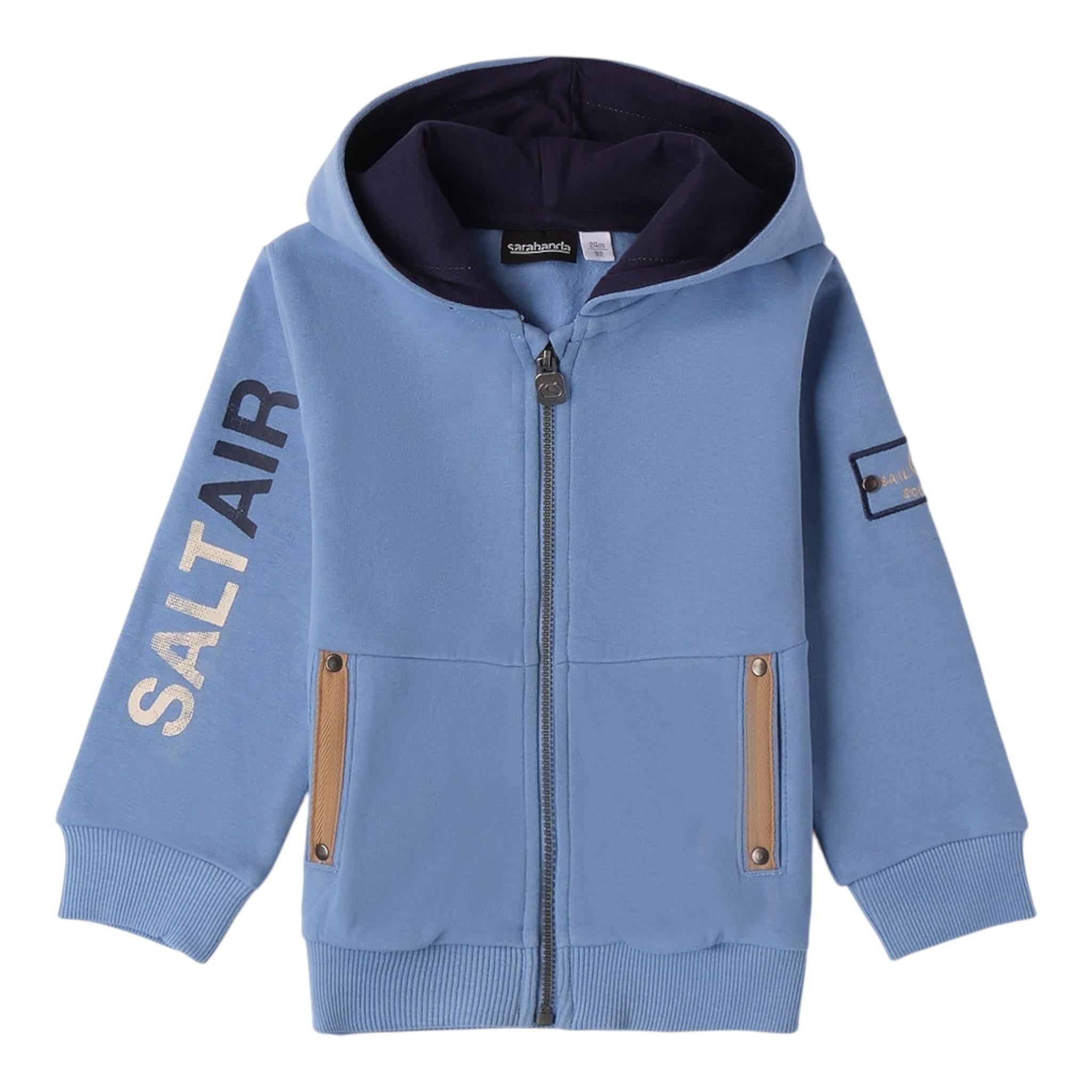 SARABANDA felpa tinta unita con cappuccio e zip Azzurro per Bambino 0A145 AZZURRO SARABANDA