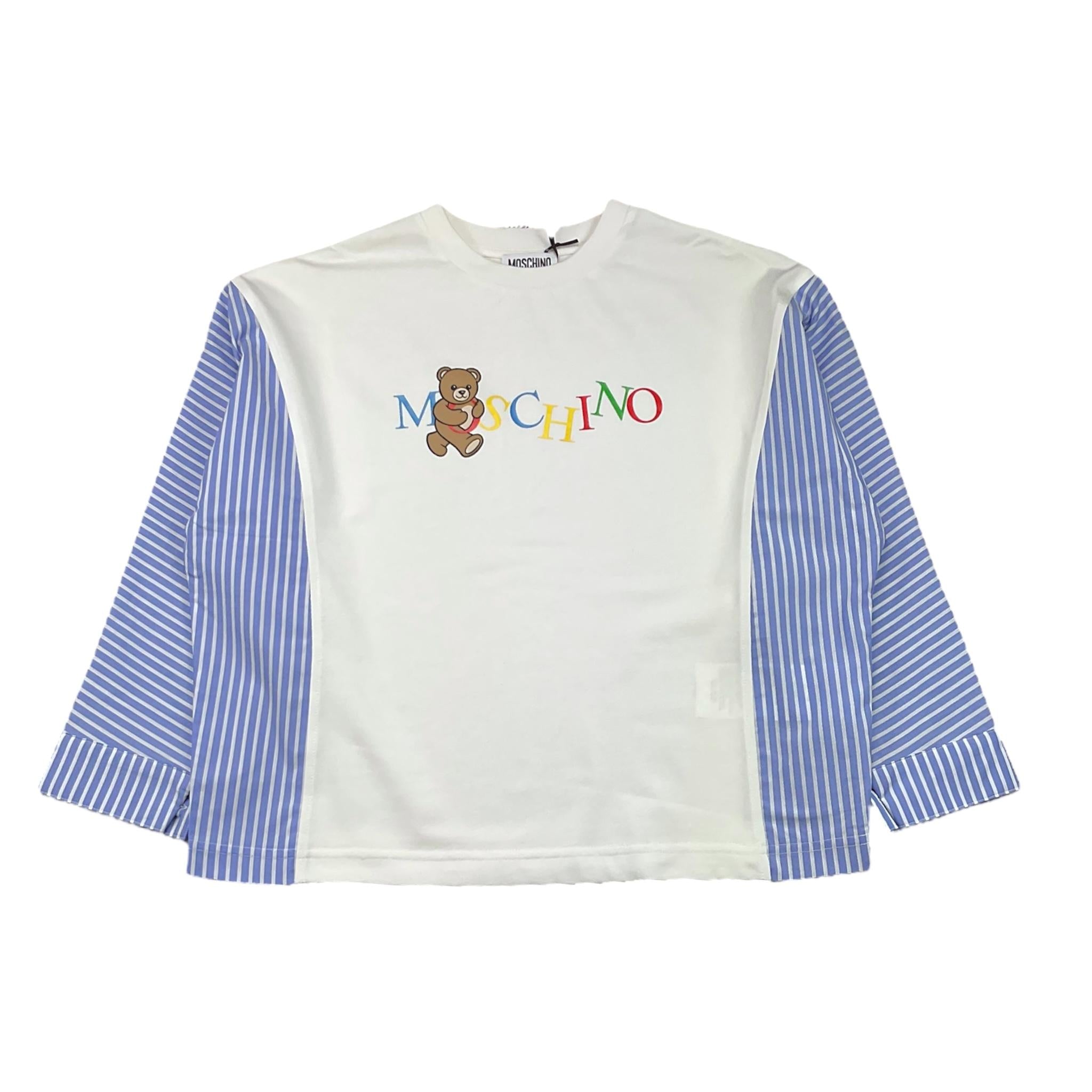 MOSCHINO felpa girocollo bicolore con maniche in contrasto Bianco/azzurro per Bambina HDO00Y BIANCO/AZZURRO MOSCHINO