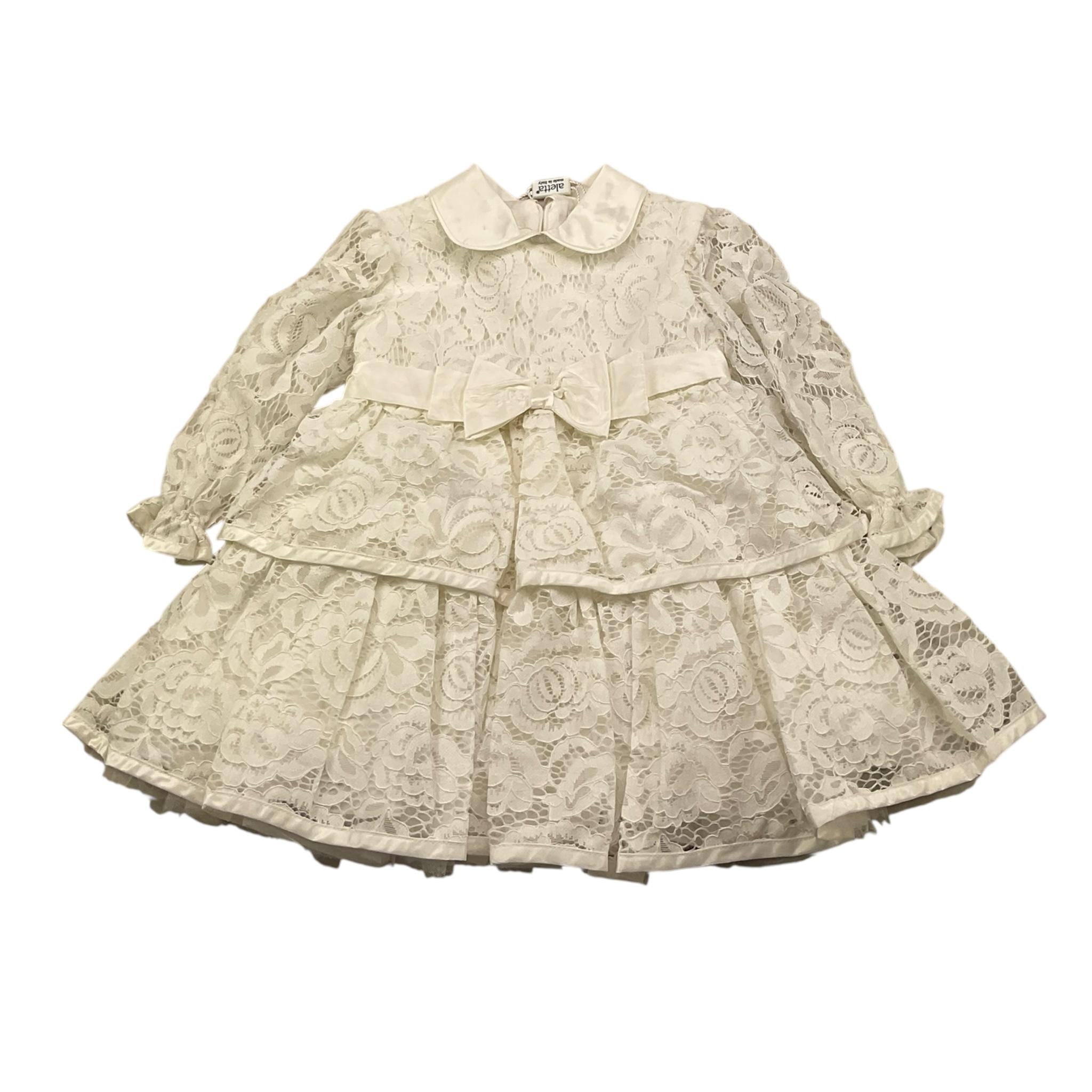 ALETTA abito manica lunga tinta unita con ricami Panna per Neonata HB220316 PANNA ALETTA