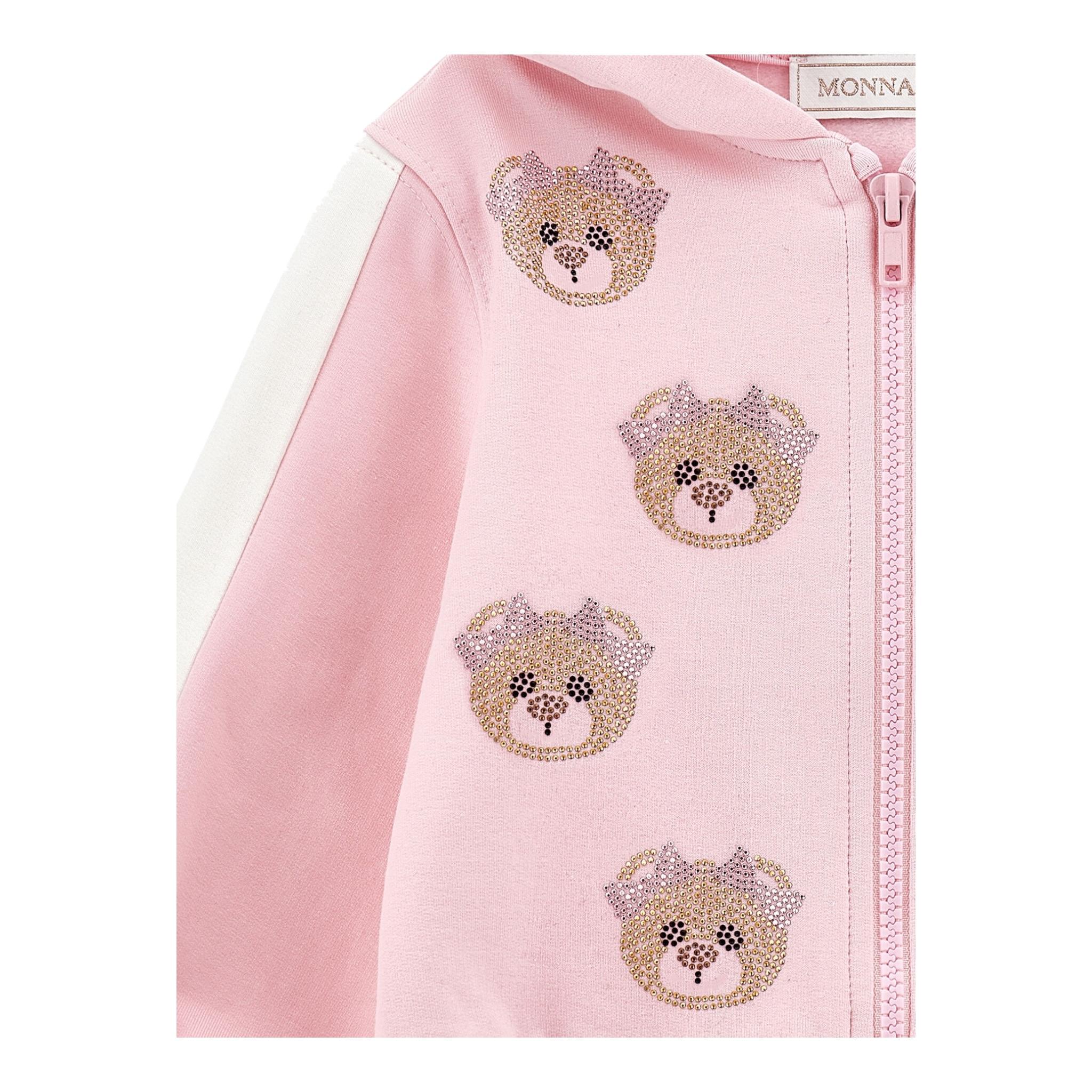 MONNALISA felpa con zip e cappuccio tinta unita con orsi brillantinati Rosa per Bambina 39D802J ROSA MONNALISA