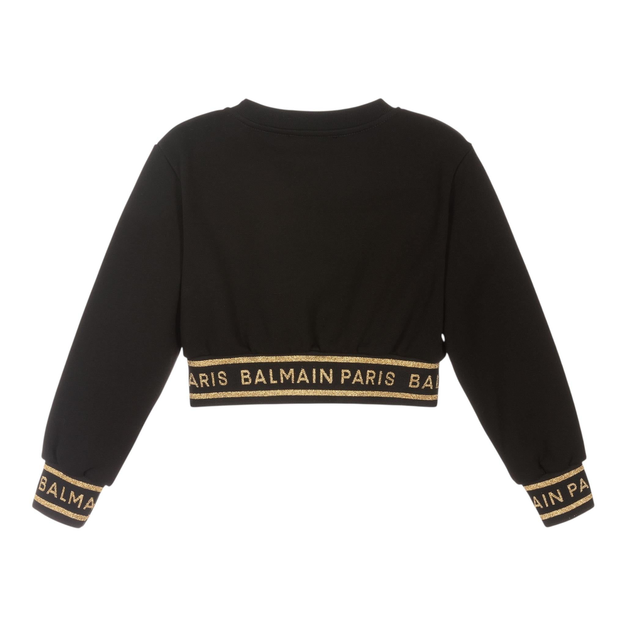 BALMAIN felpa girocollo tinta unita con stampa Nero per Bambina BT4A20 NERO BALMAIN
