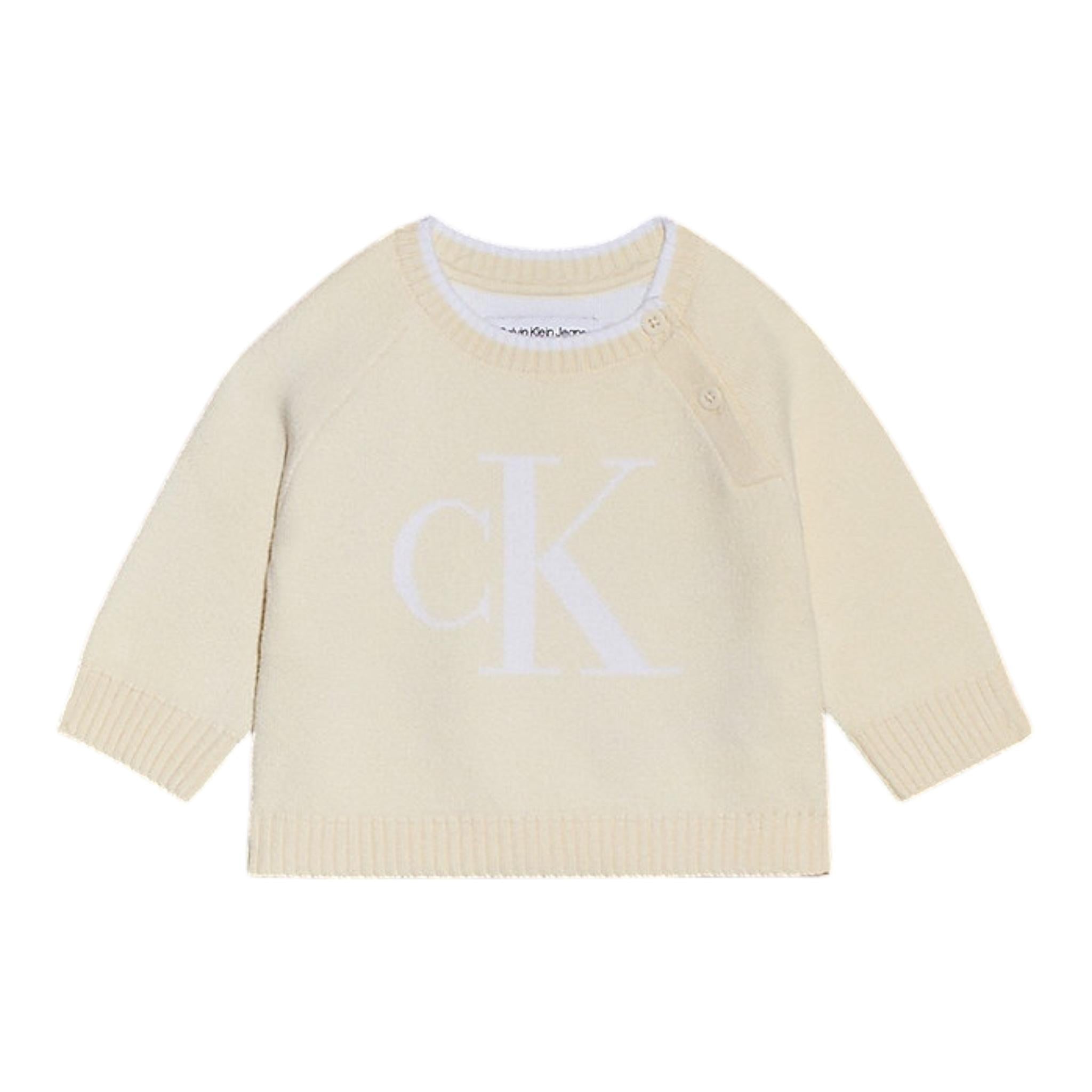 CALVIN KLEIN maglia tinta unita girocollo con stampa Beige per Neonato IN0IN00205 BEIGE CALVIN KLEIN