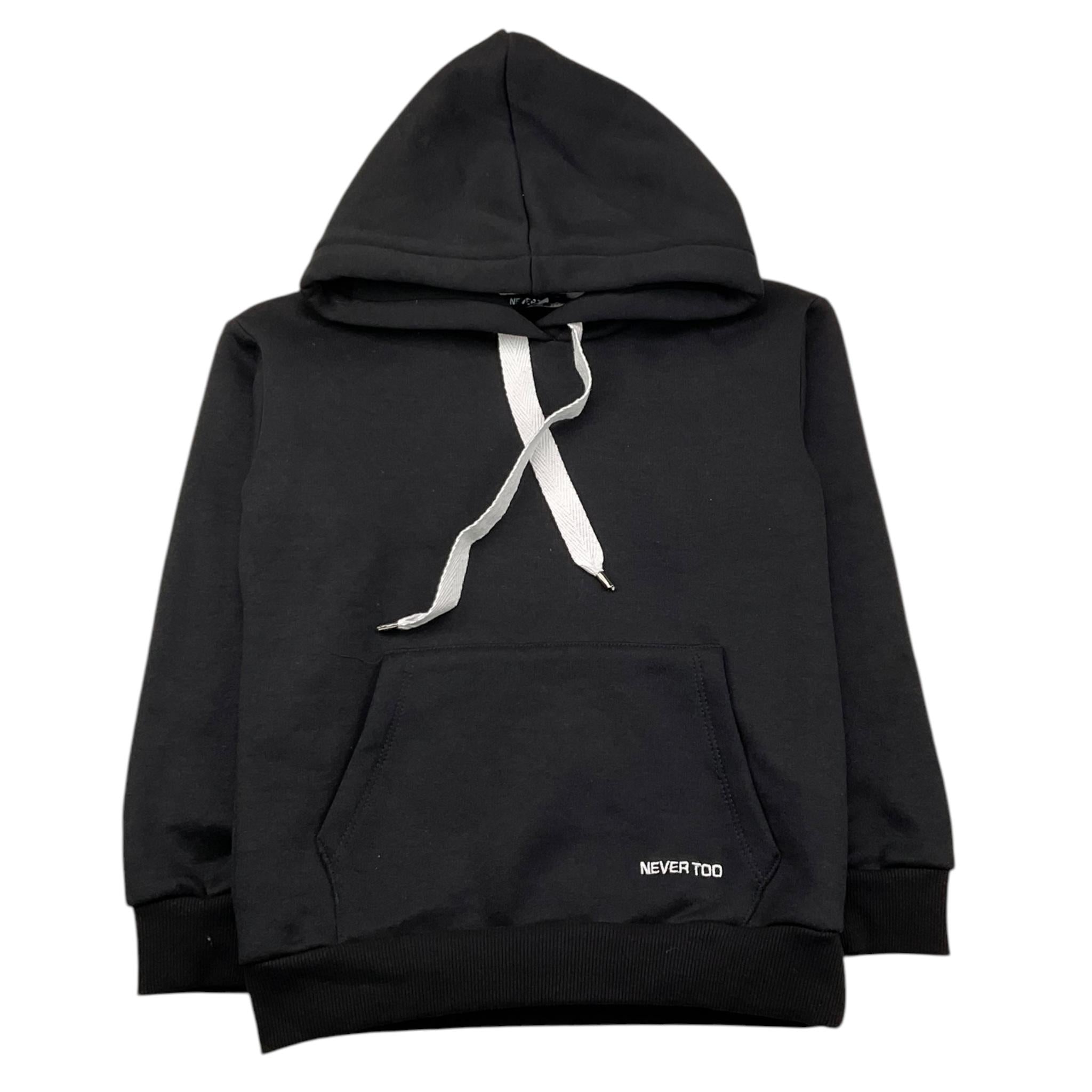 NEVER TOO felpa chiusa con cappuccio tinta unita con stampa in contrasto Nero per Bambino NT1724R NERO NEVER TOO