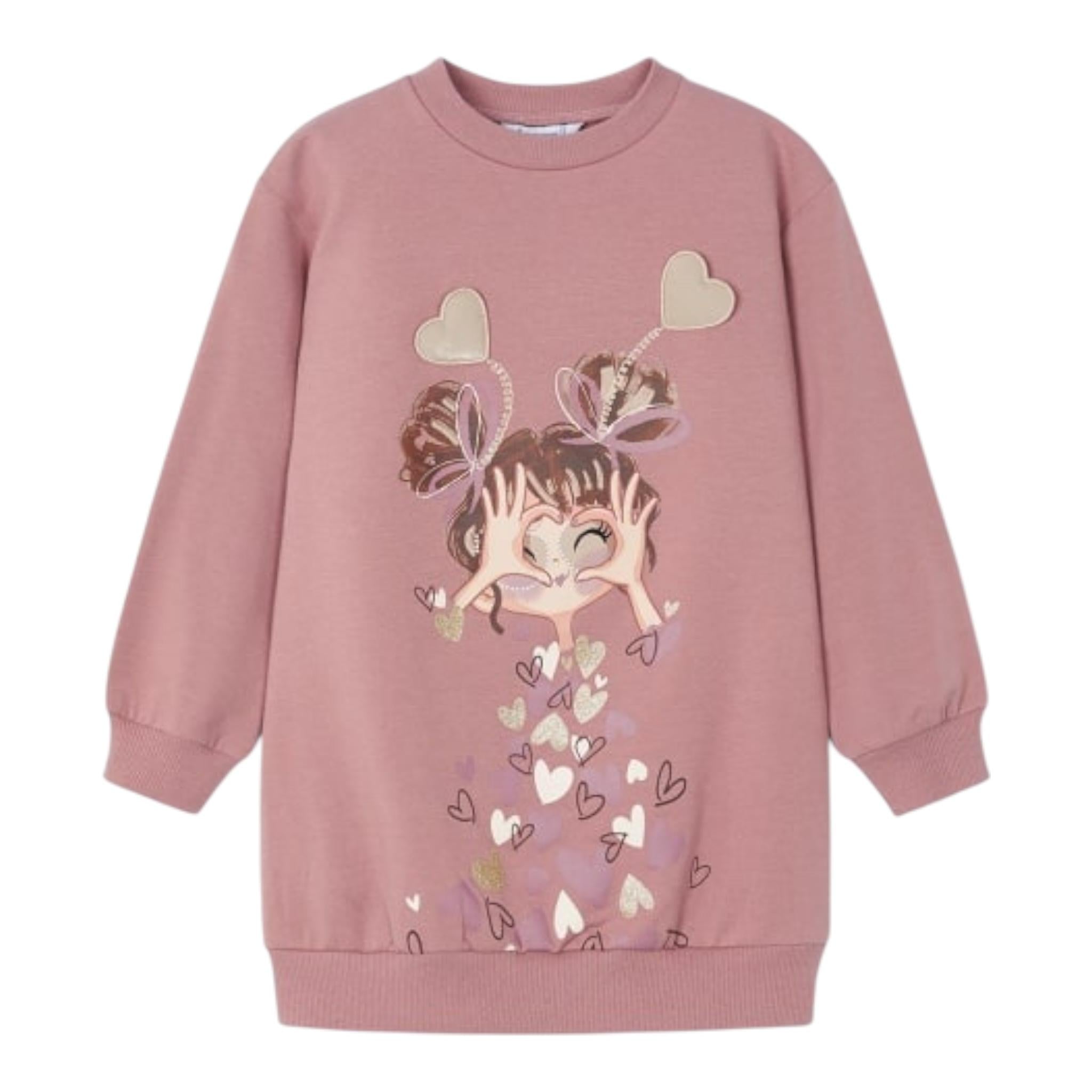 MAYORAL abito felpa tinta unita girocollo con stampa in contrasto Rosa per Bambina 4933X ROSA MAYORAL