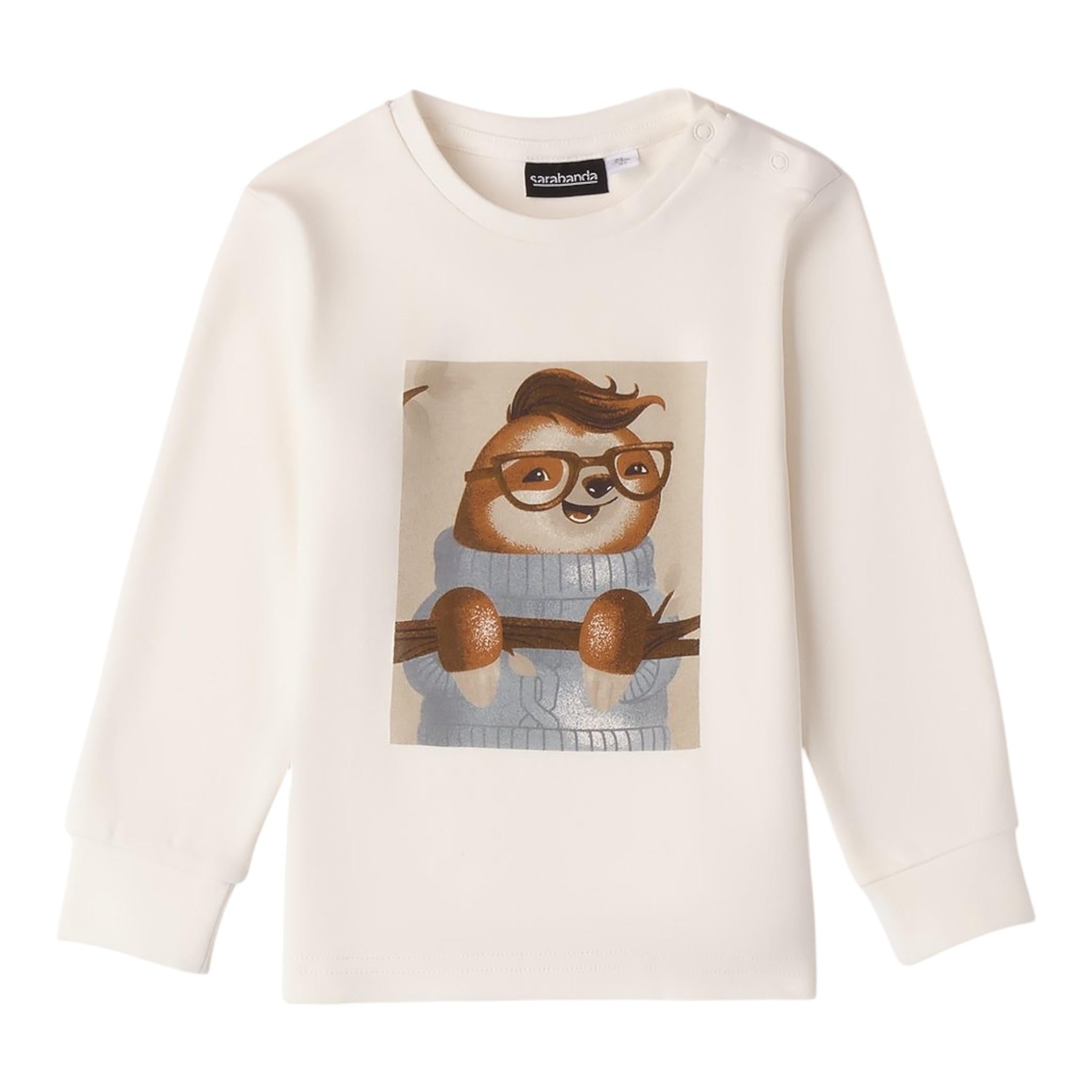 SARABANDA shirt girocollo tinta unita con stampa in contrasto Bianco per Bambino 0A146X BIANCO SARABANDA