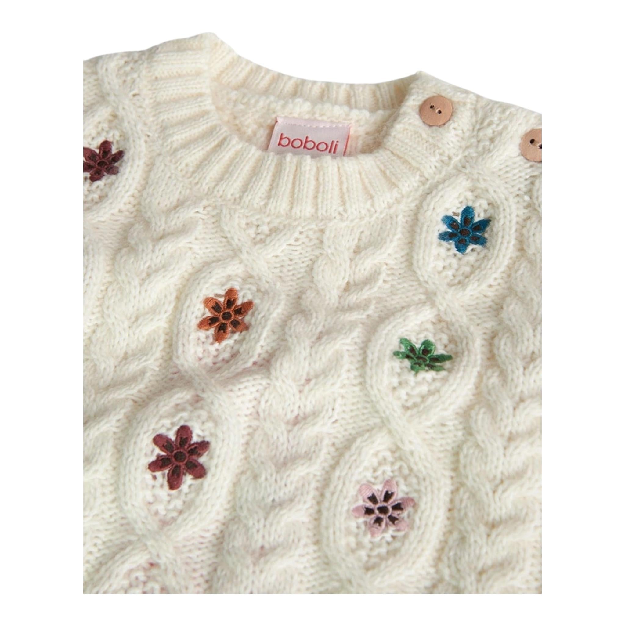 BOBOLI maglia girocollo tinta unita con ricami Panna per Bambina 239048 PANNA BOBOLI