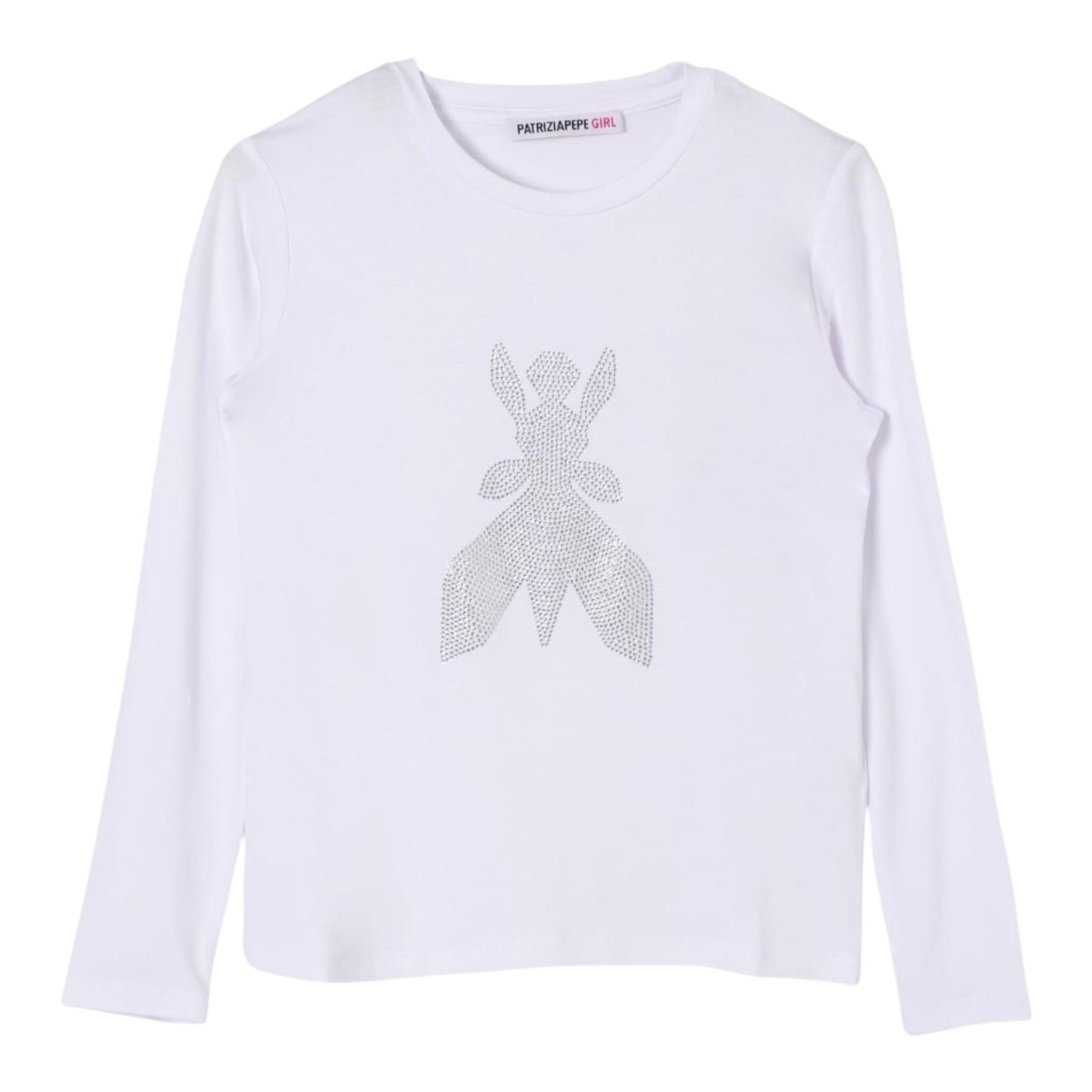 PATRIZIA PEPE shirt girocollo tinta unita con brillantini Bianco per Bambina 7M0752 BIANCO PATRIZIA PEPE
