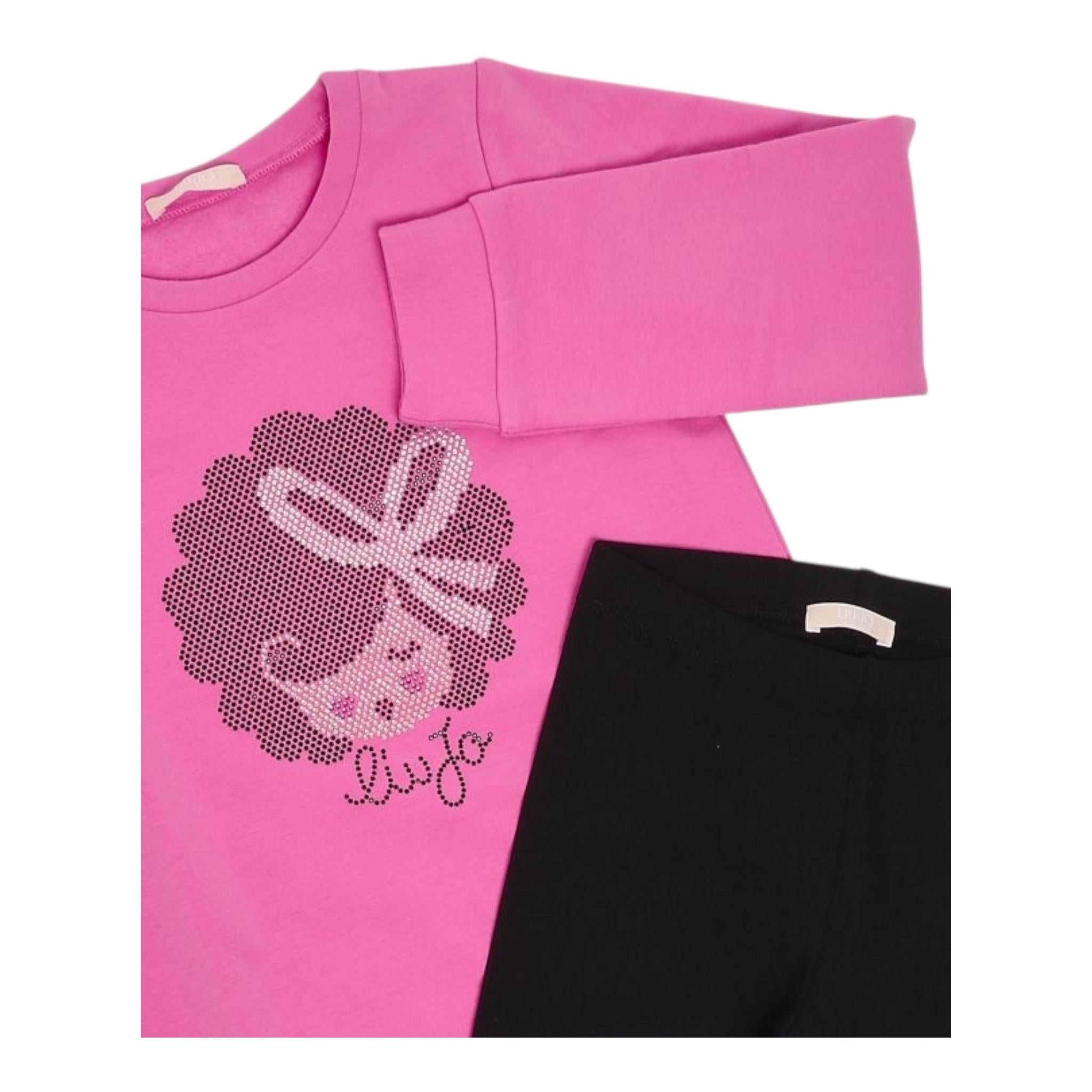 LIU JO completo 2pz felpa-leggins bicolore Nero/fuxia per Neonata KF4024 NERO/FUXIA LIU JO