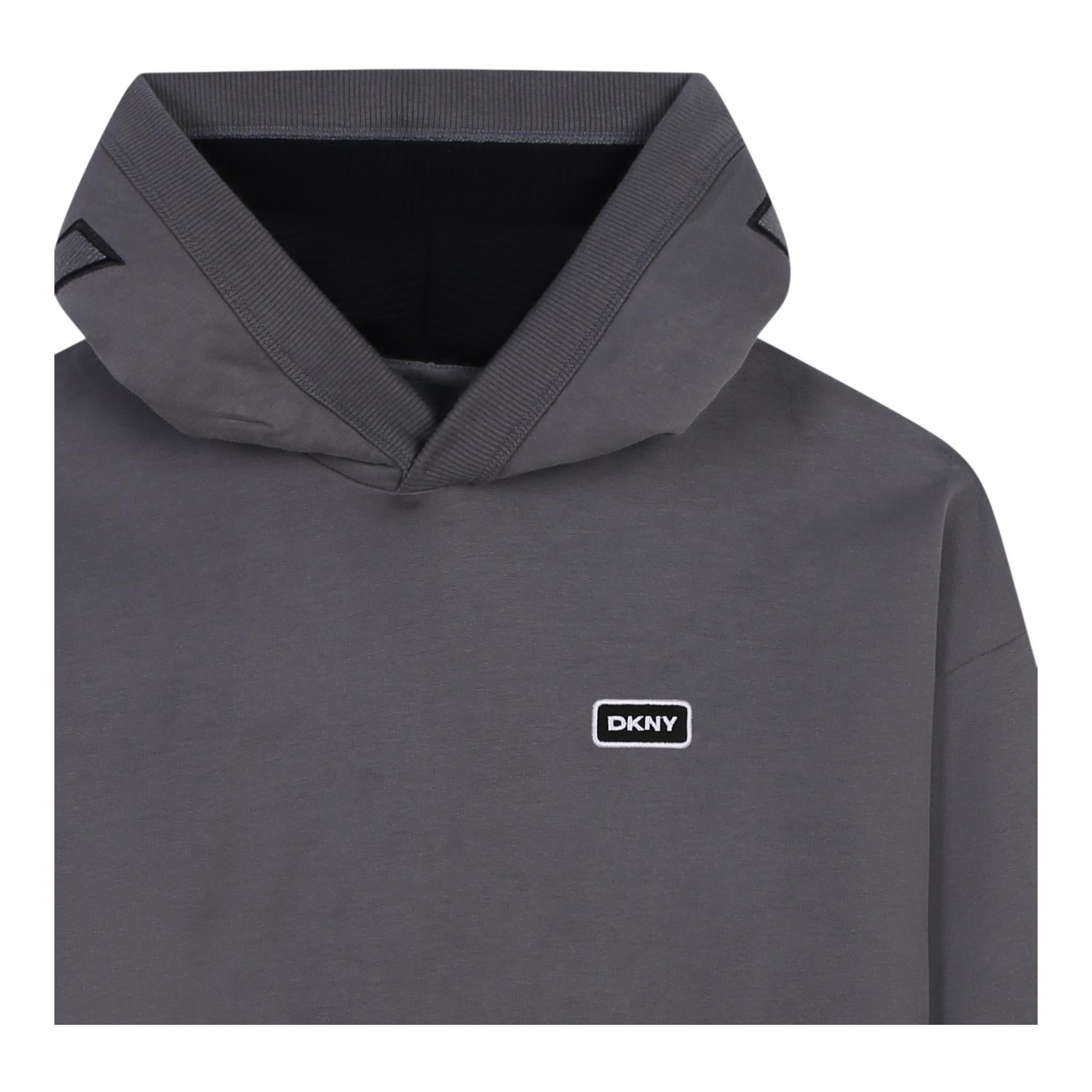 DKNY felpa chiusa con cappuccio tinta unita Grigio per Bambino D60207 GRIGIO DKNY
