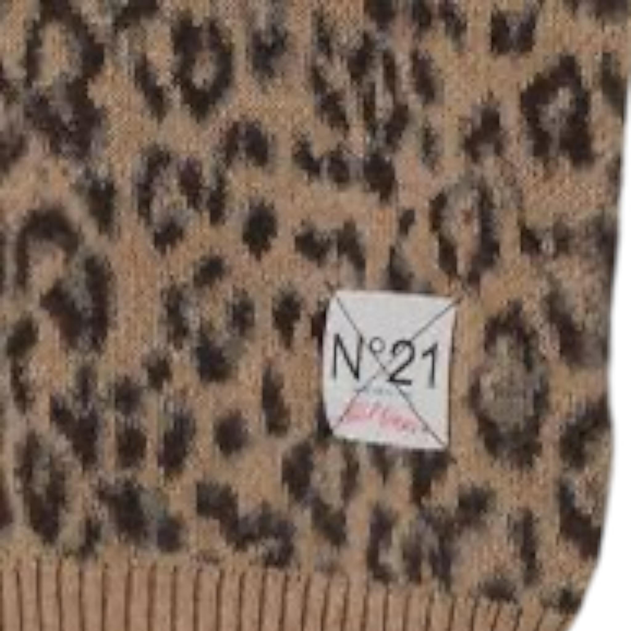 N°21 maglia tinta unita giromanica con fantasia maculato Beige per Bambina N21997 BEIGE N°21
