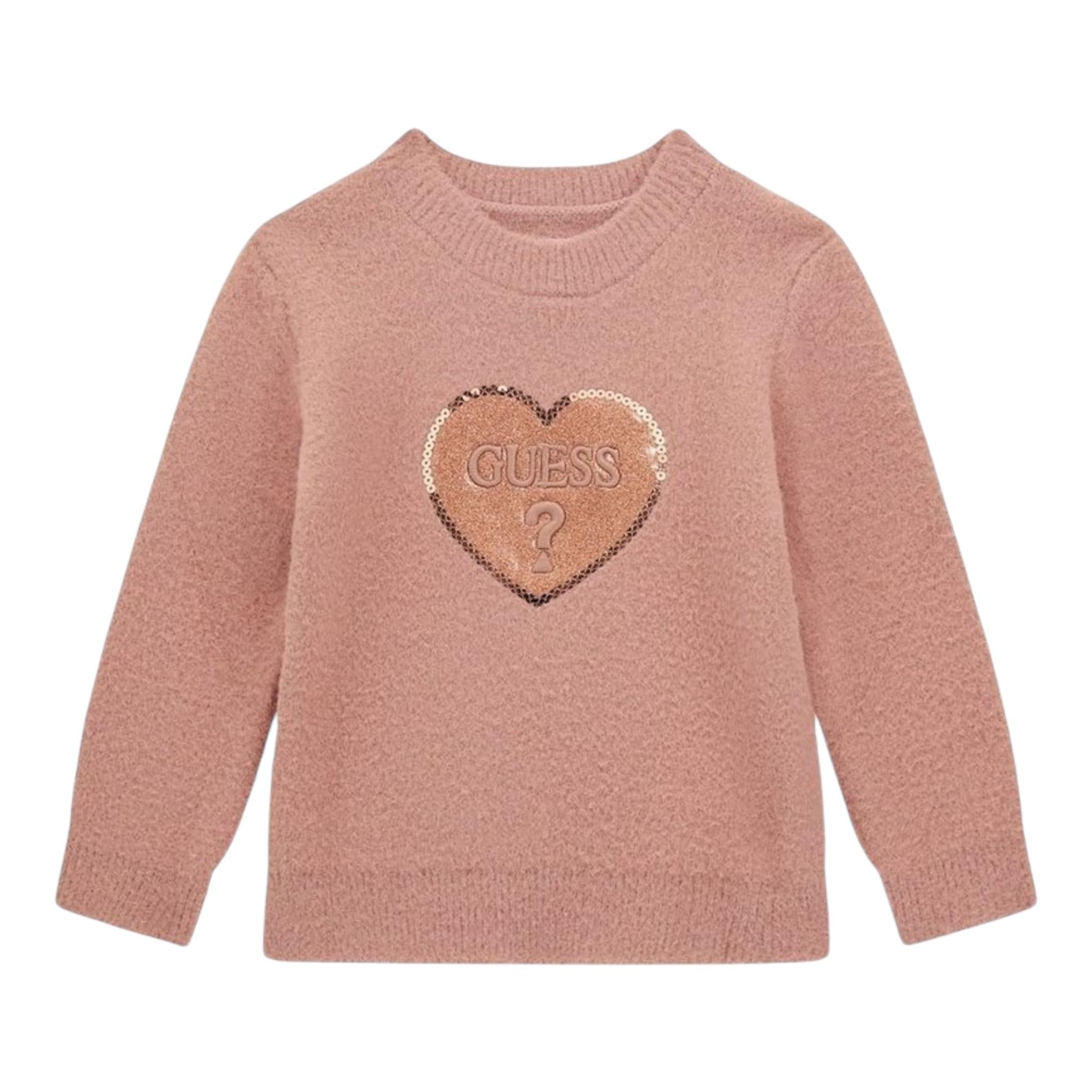 GUESS maglia girocollo tinta unita con stampa paillettata Rosa per Neonata N4BR02Z33220 ROSA GUESS