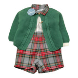 JULIANA cmpleto tricolore 3pz camicia-cardigan-salopette Bianco/verde per Neonato 24685 BAINCO/VERDE JULIANA