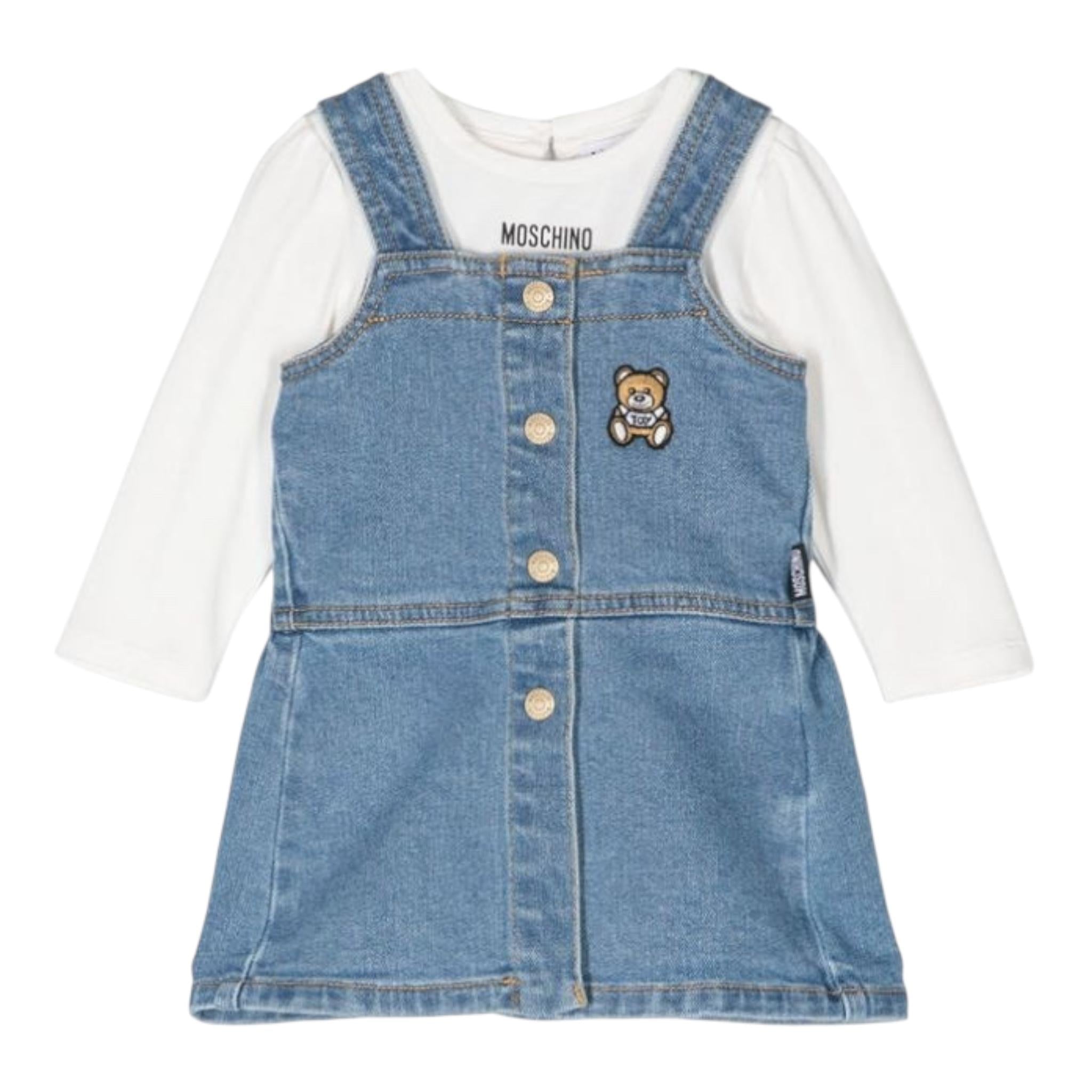 MOSCHINO completo 2 pezzi salopette-shirt Azzurro per Bambina MDK02SJ AZZURRO MOSCHINO