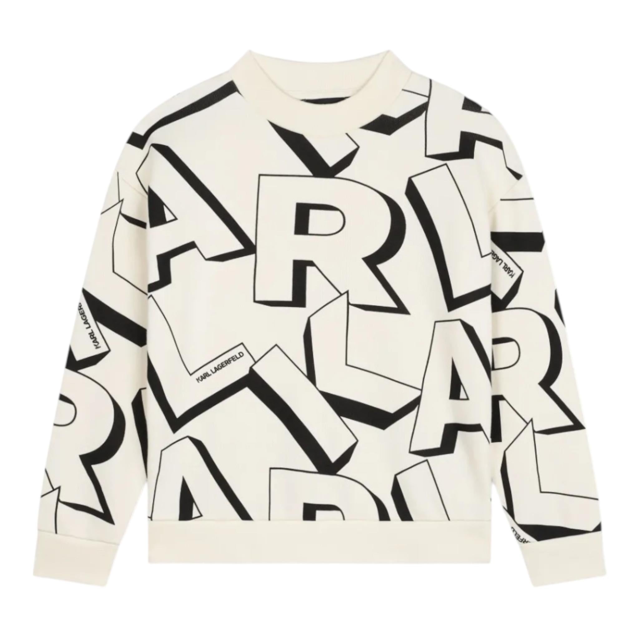 KARL LAGERFELD felpa chiusa girocollo tinta unita con stampe in contrasto Panna per Bambino Z30251 PANNA KARL LAGERFELD