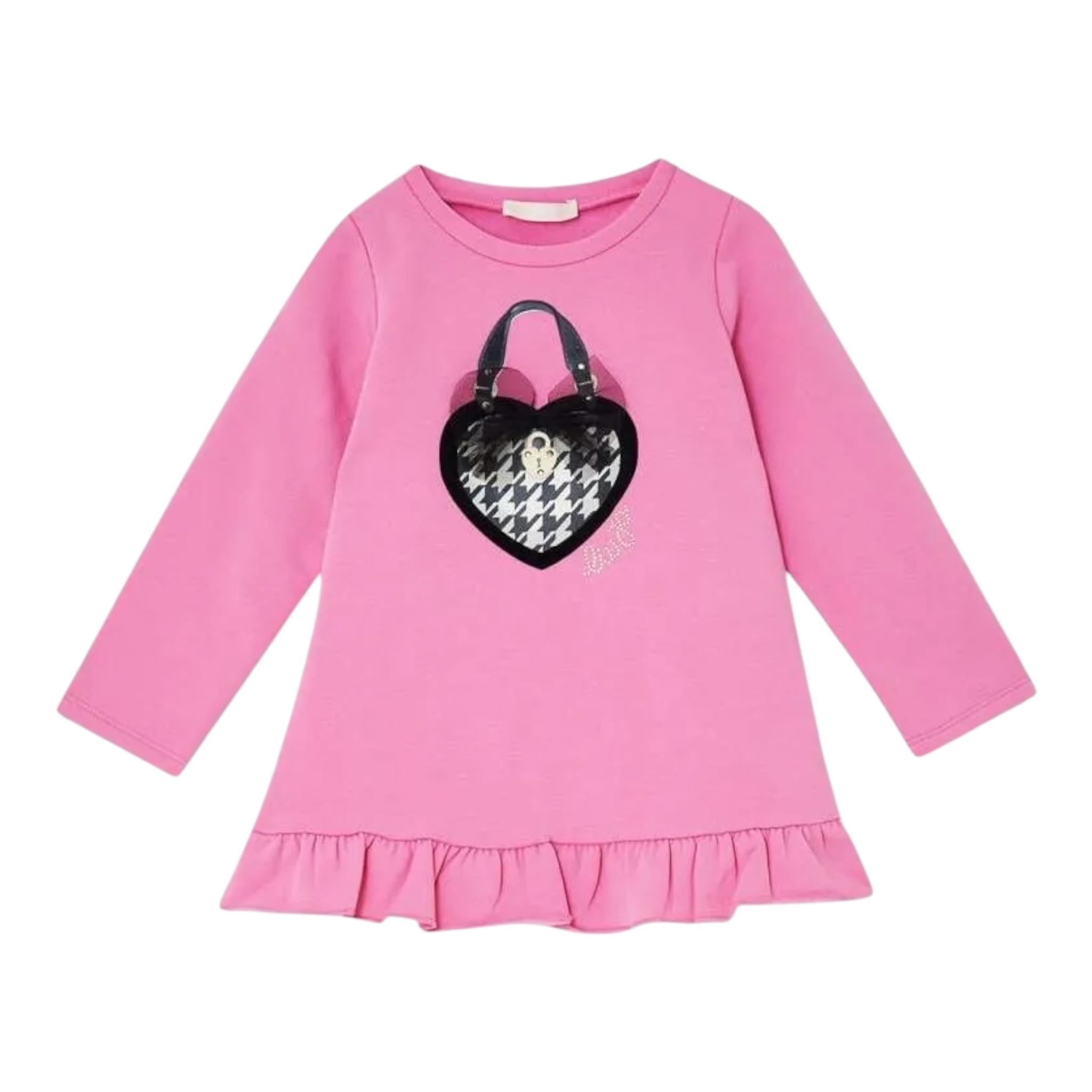 LIU JO abito in felpa girocollo tinta unita con stampa Rosa per Bambina KF4107JXXX ROSA LIU JO
