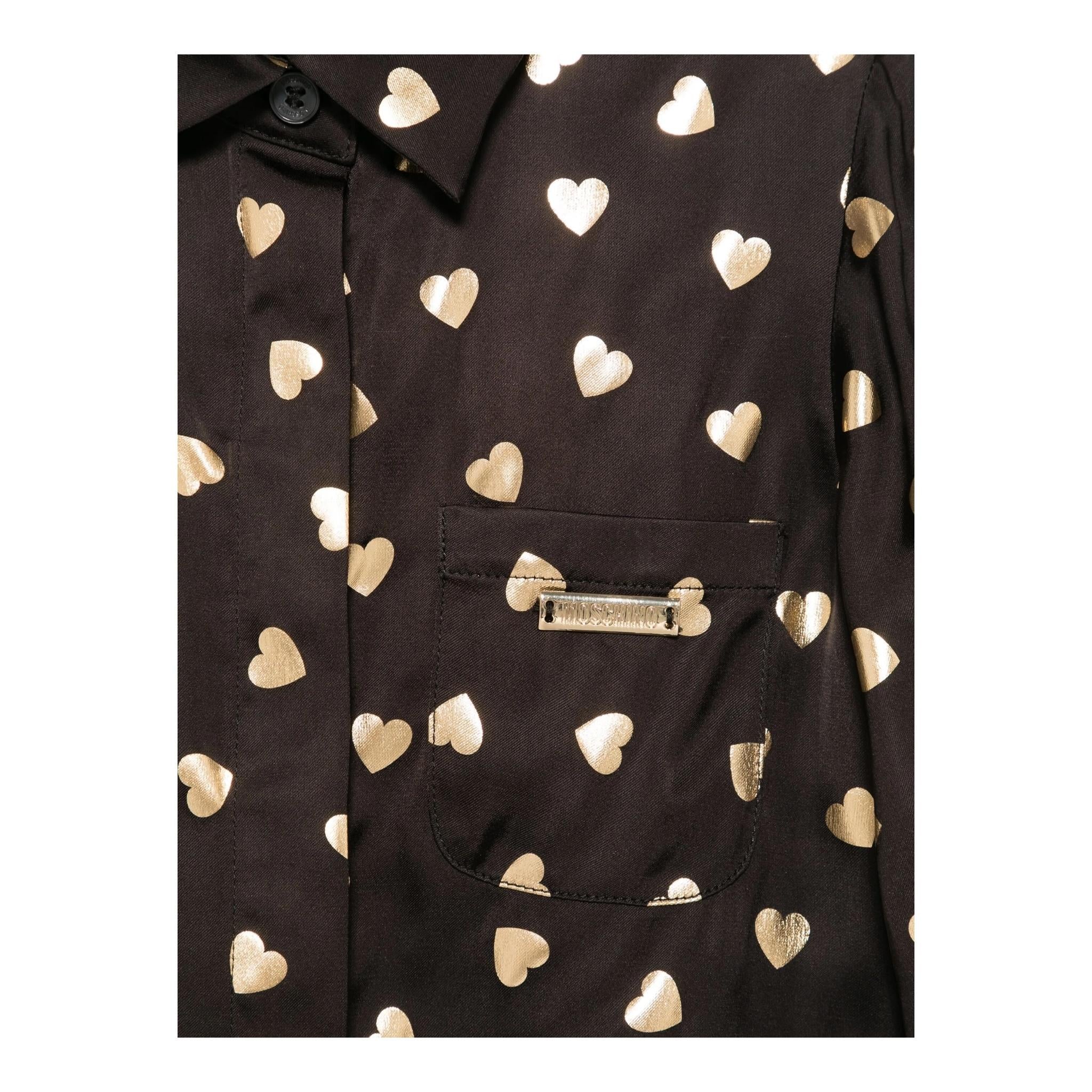 MOSCHINO camicia manica lunga tinta unita con stampe cuoricini Nero per Bambina HDC01WX NERO MOSCHINO