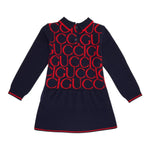 GUCCI abito manica lunga in maglia tinta unita con loghi Blu per Neonata 788080 BLU GUCCI