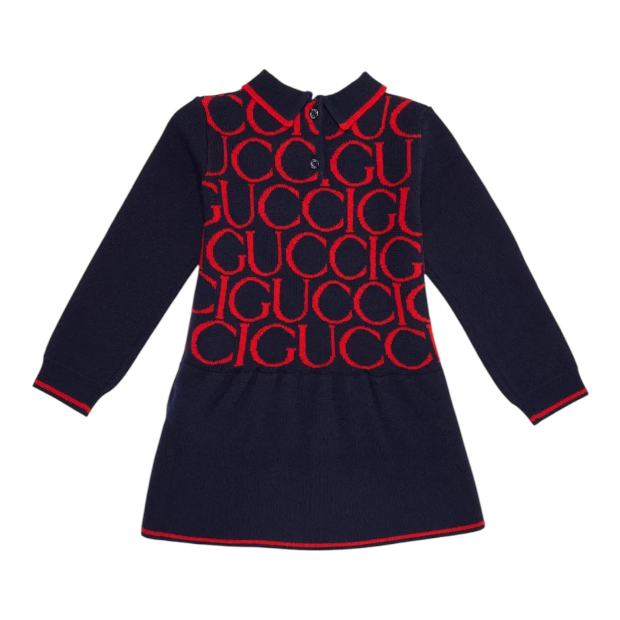 GUCCI abito manica lunga in maglia tinta unita con loghi Blu per Neonata 788080 BLU GUCCI