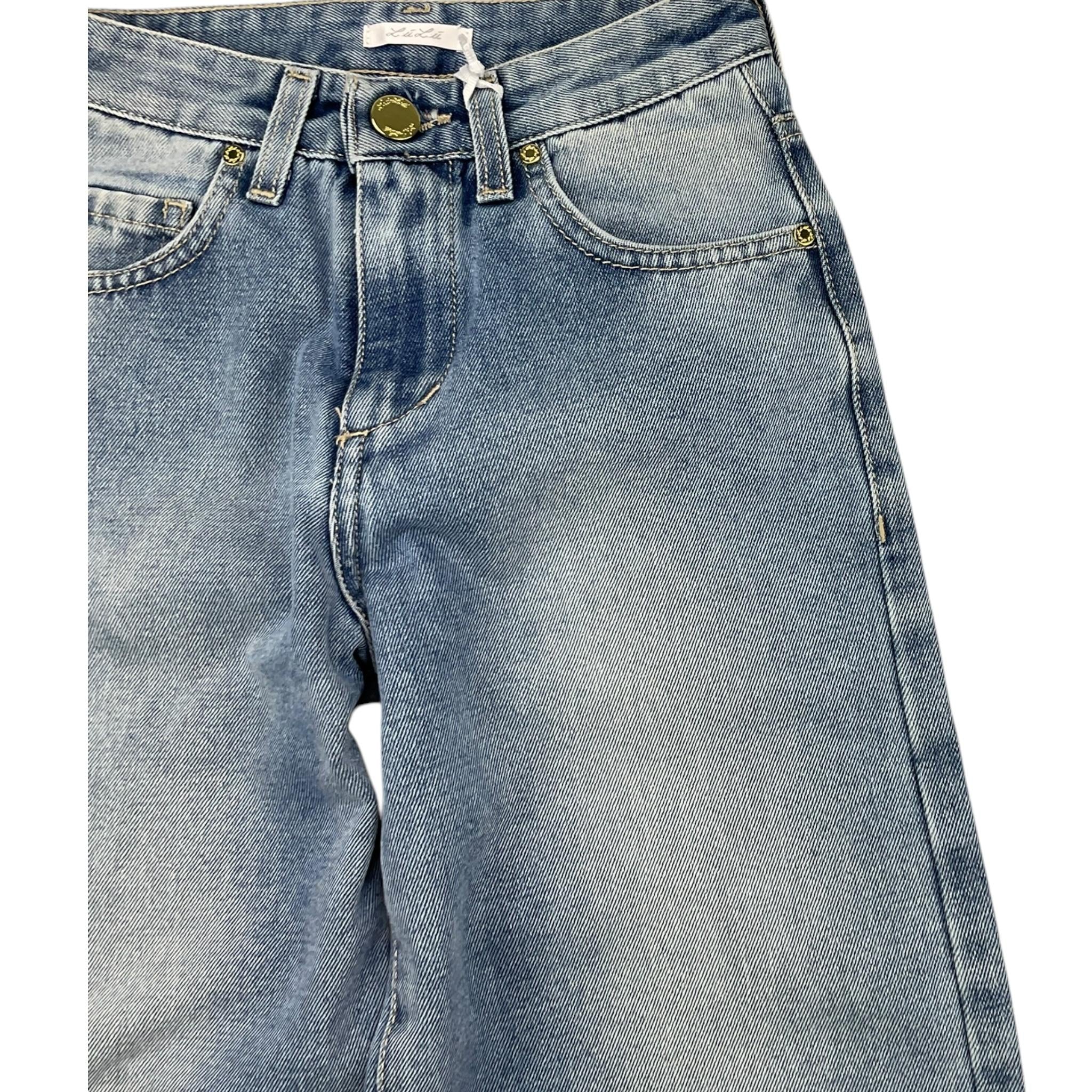 LU LU BY MISS GRANT jeans tinta unita modello a palazzo Azzurro per Bambina LL2313 AZZURRO LU LU BY MISS GRANT