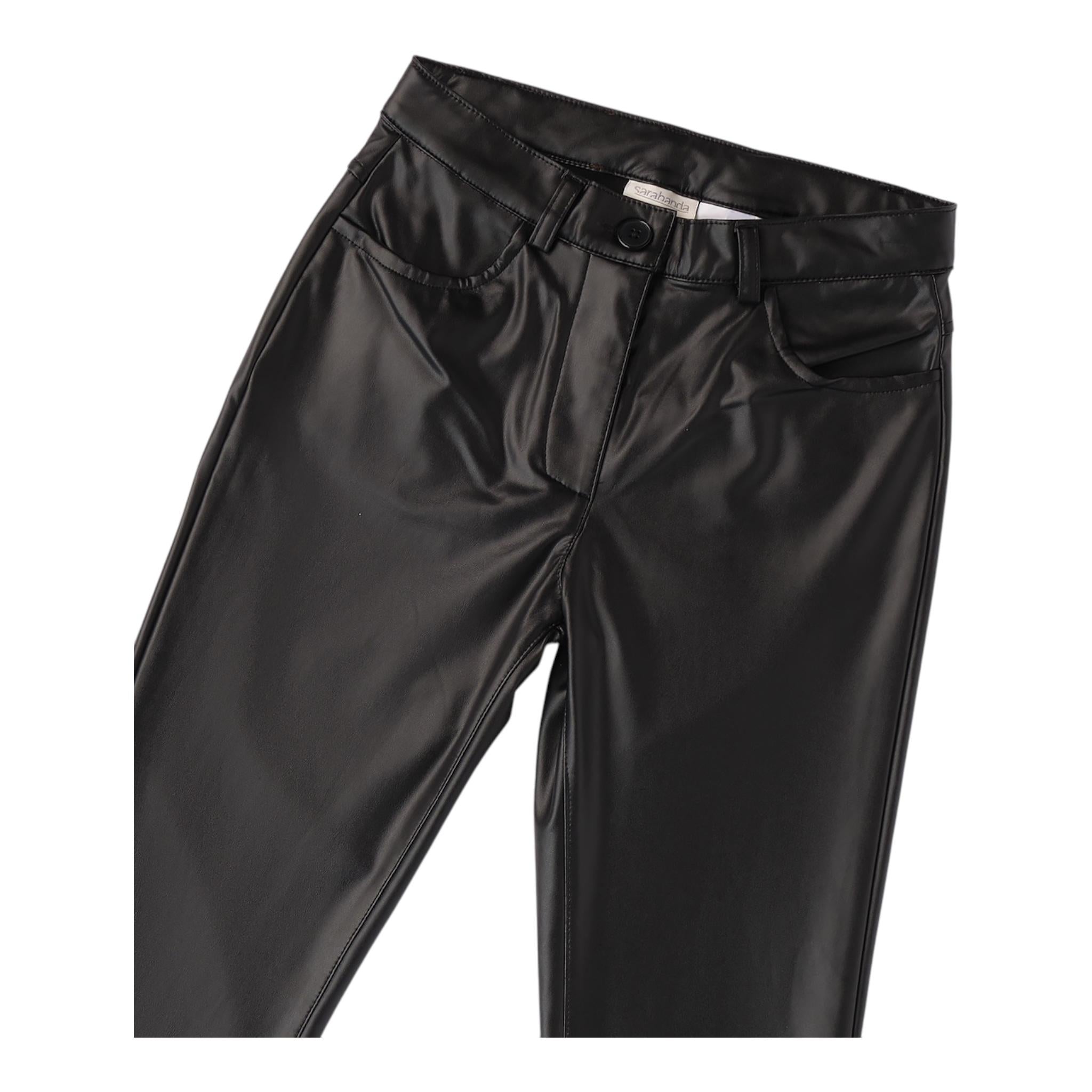 SARABANDA pantalone modello a zampa tinta unita in ecopelle Nero per Bambina A761 NERO SARABANDA