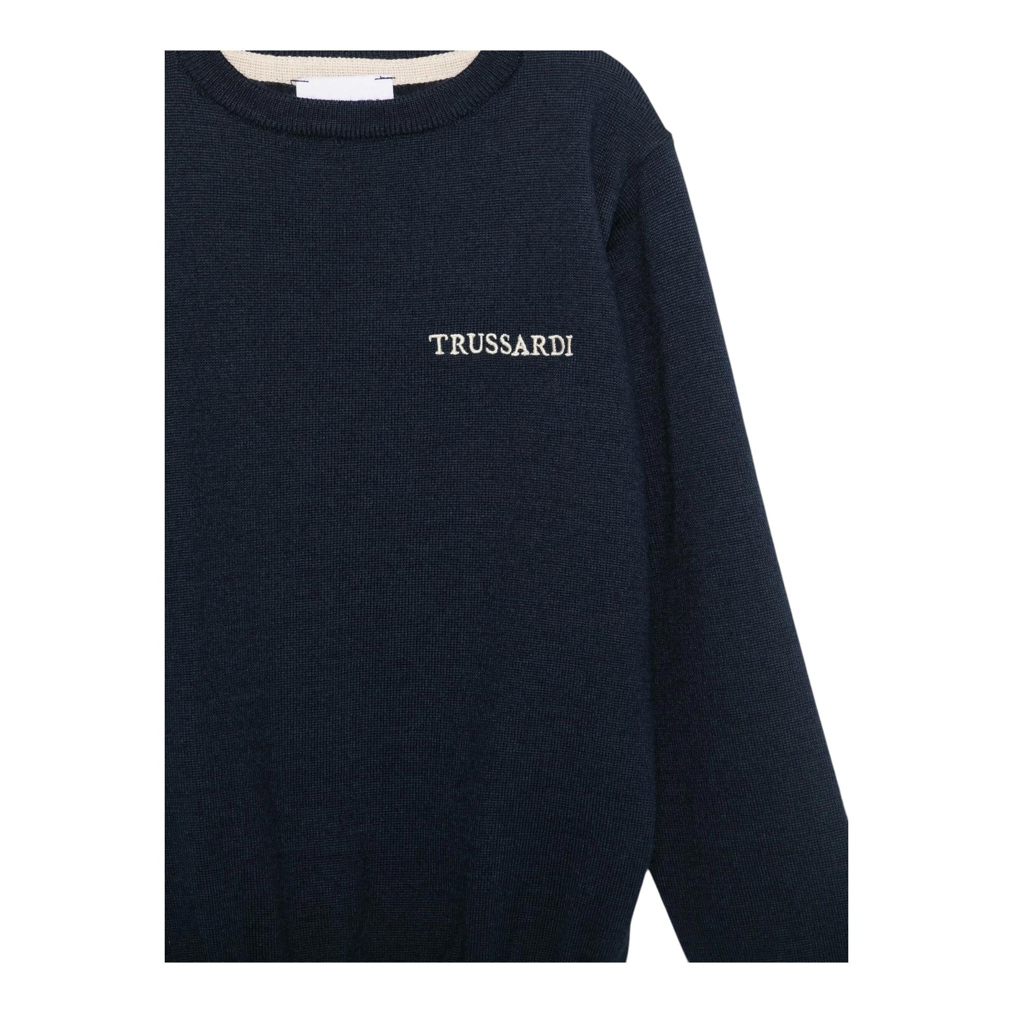 TRUSSARDI maglia girocollo tinta unita con stampa logo Blu per Bambino TIA24004MA BLU TRUSSARDI