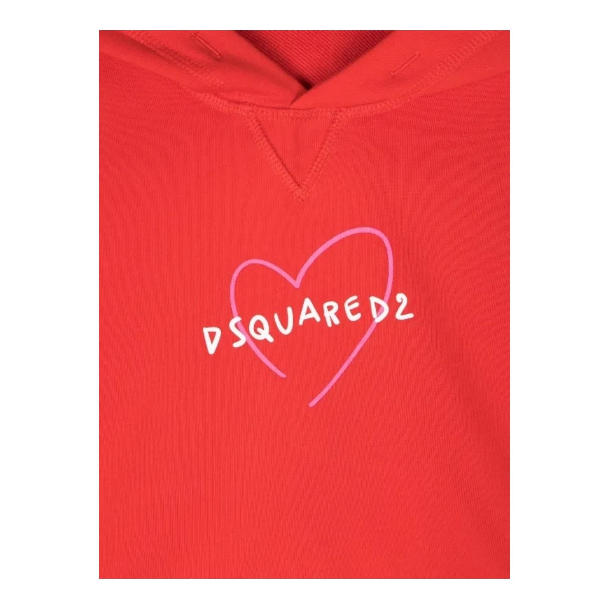 DSQUARED2 felpa chiusa cn cappuccio tinta unita con stampa logo Rosso per Bambina DQ2441 ROSSO DSQUARED2