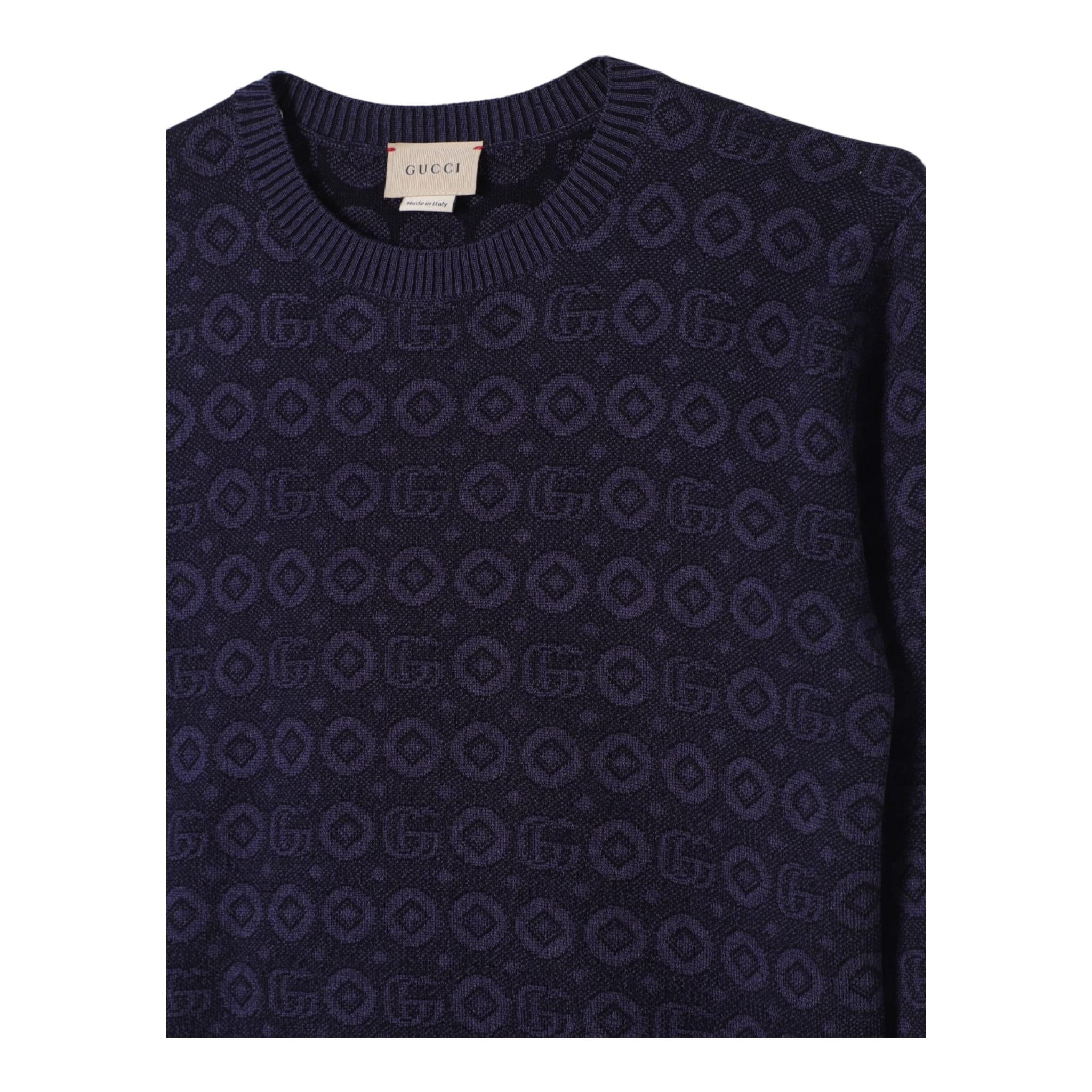 GUCCI maglia girocollo tinta unita con loghi Blu per Bambino 785472 BLU GUCCI