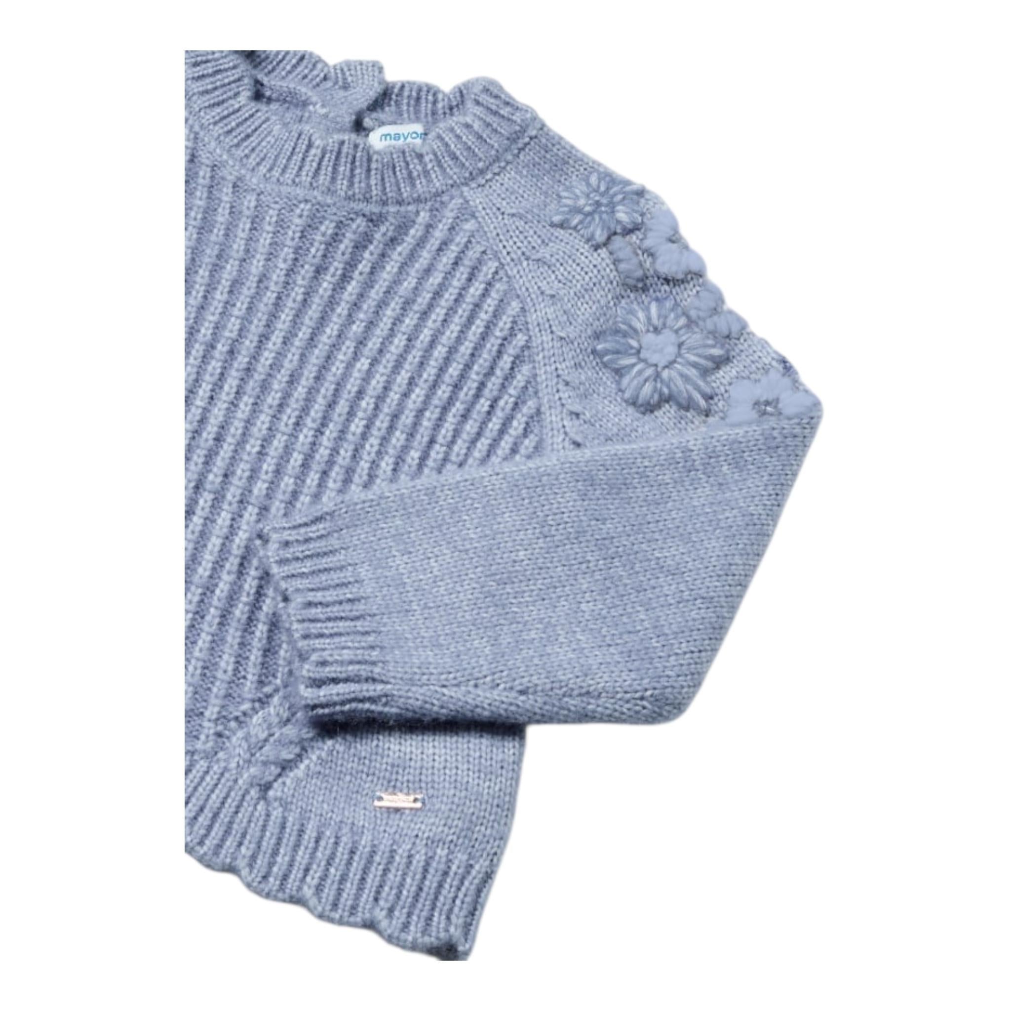 MAYORAL maglia tinta unita con ricami fiori Blu per Neonata 2324X BLU MAYORAL