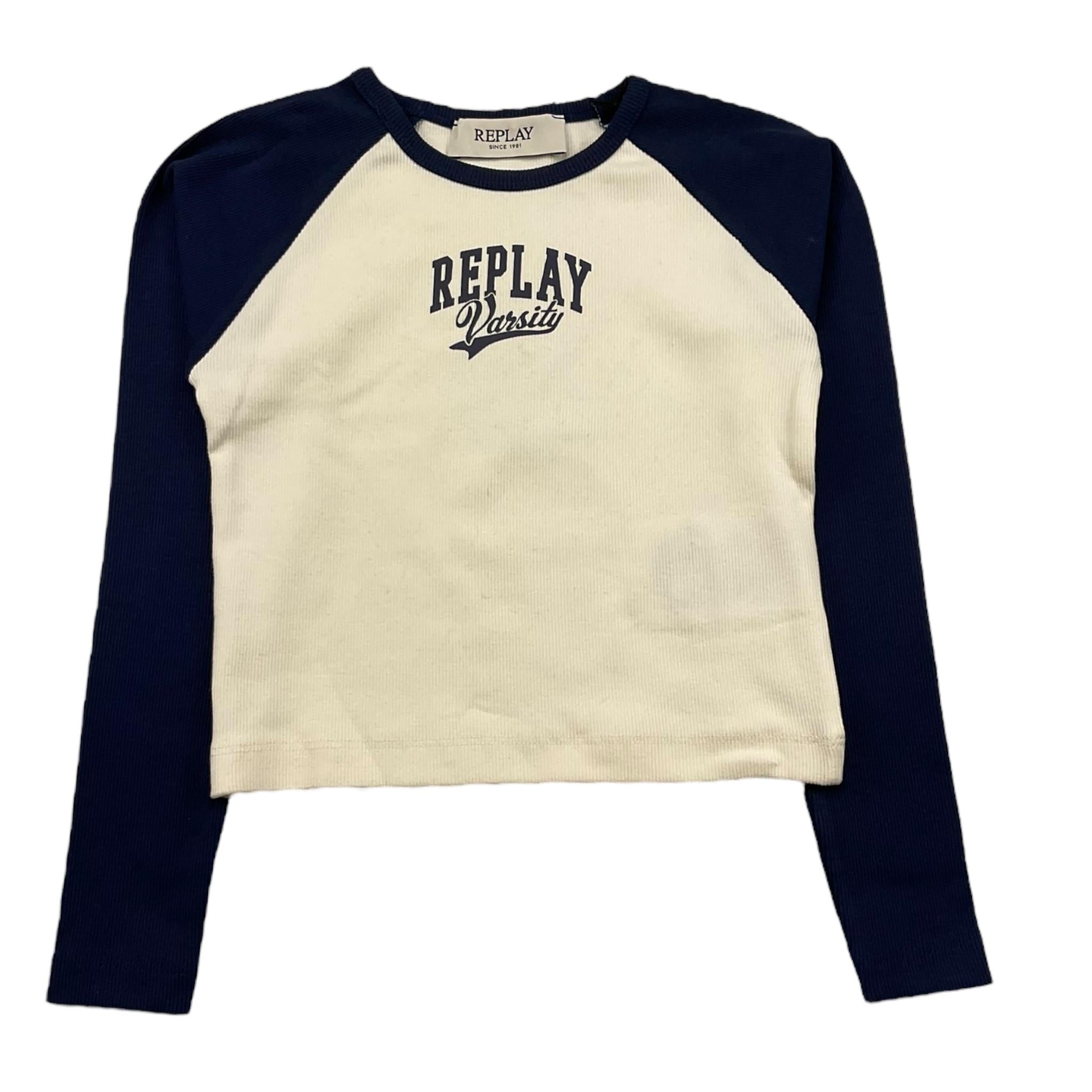 REPLAY shirt girocollo tinta unita con maniche in contrasto Panna per Bambina SG7150 PANNA REPLAY