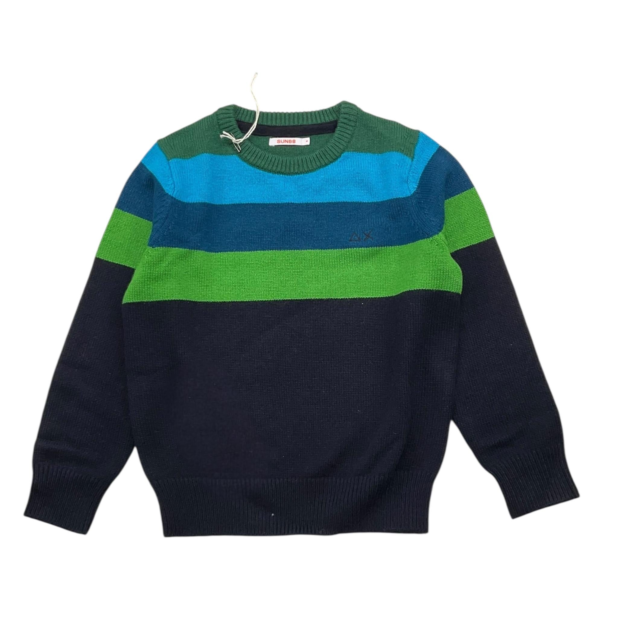 SUN68 maglia tinta unita girocollo con fantasia a righe Blu per Bambino K44348 BLU SUN68