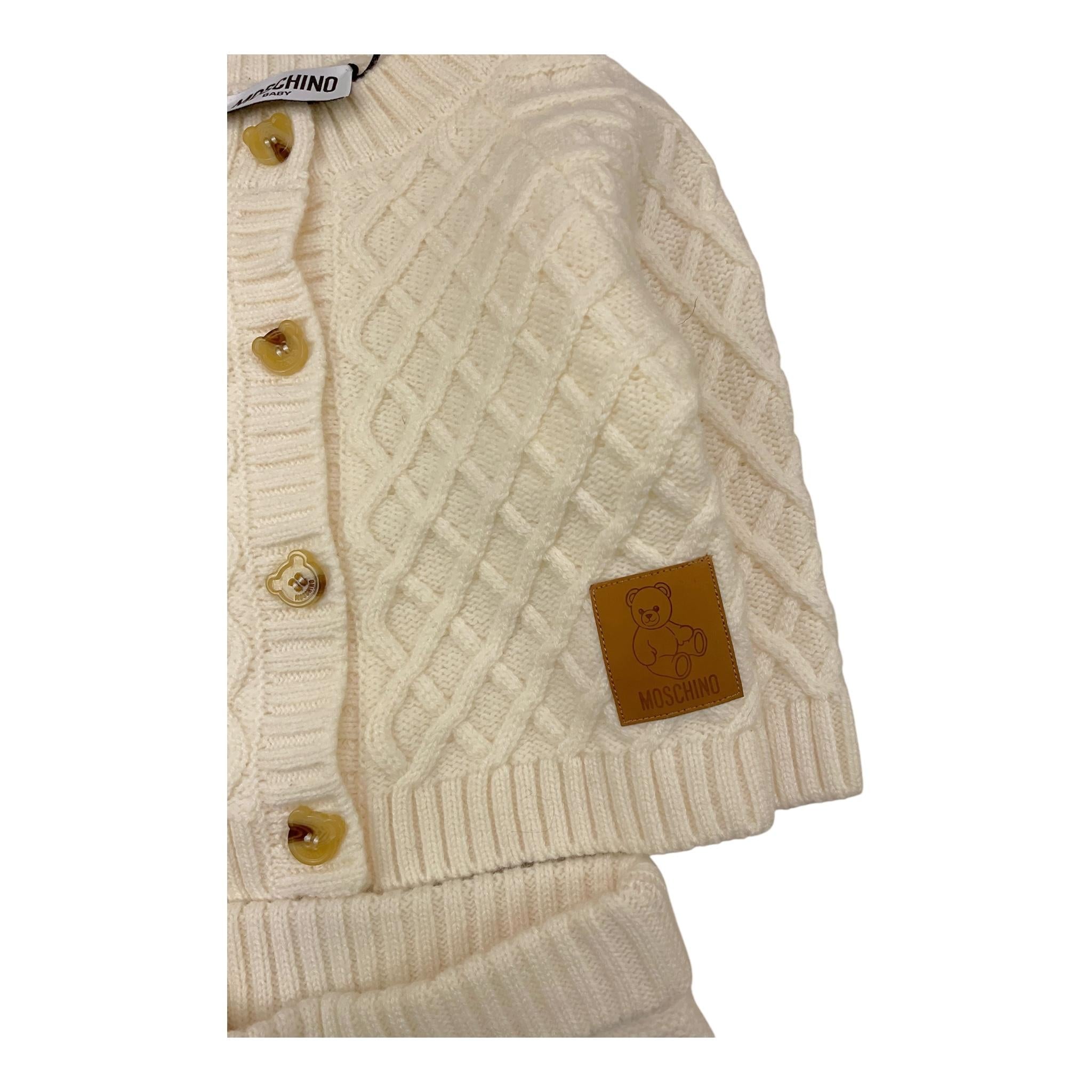 MOSCHINO completo cardigan-pantalone tinta unita Panna per Neonato MUK05I PANNA MOSCHINO