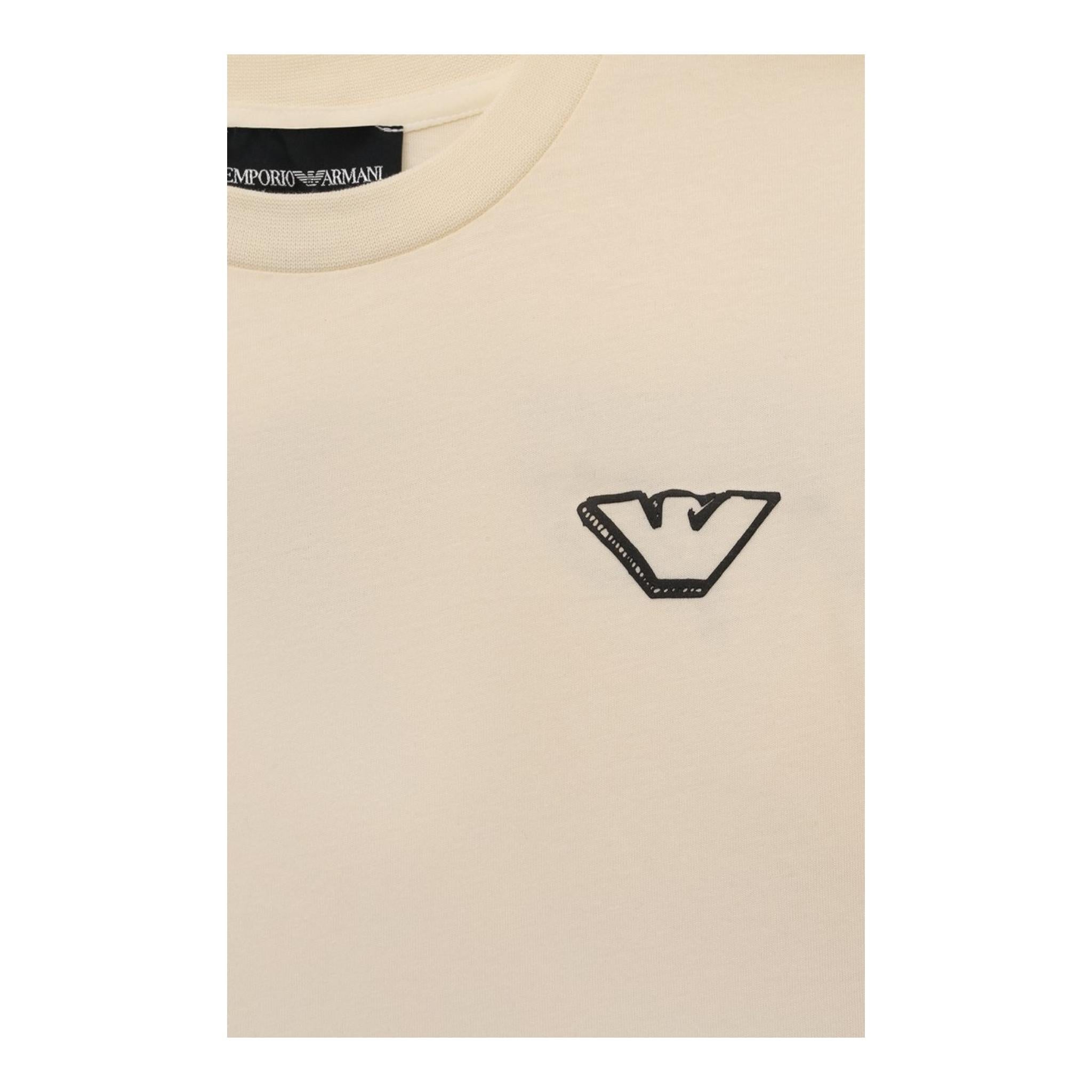 EMPORIO ARMANI t-shirt girocollo tinta unita con stampa Panna per Bambino EB000028 PANNA EMPORIO ARMANI