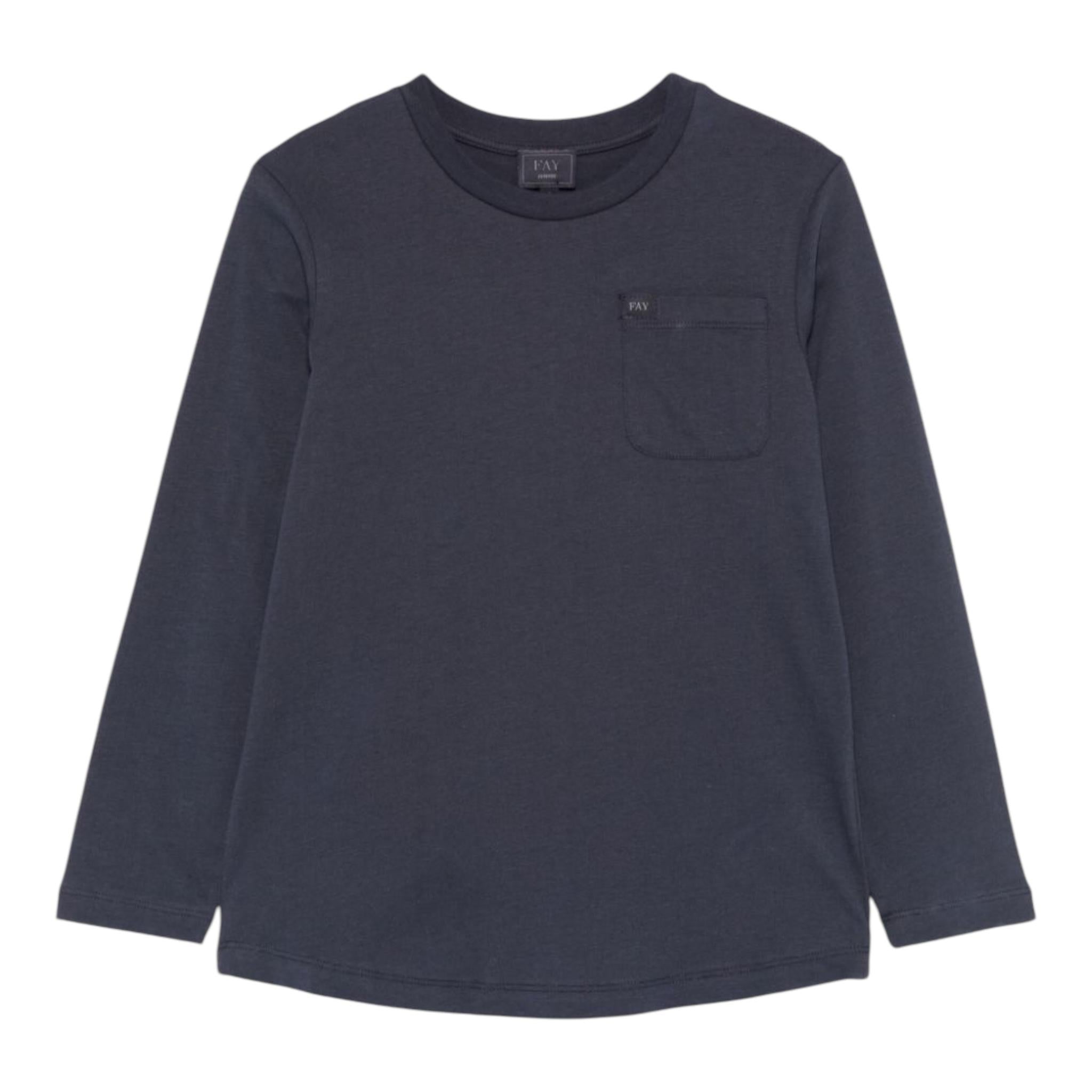 FAY shirt tinta unita girocollo con taschino Blu per Bambino FT8P20 BLU FAY