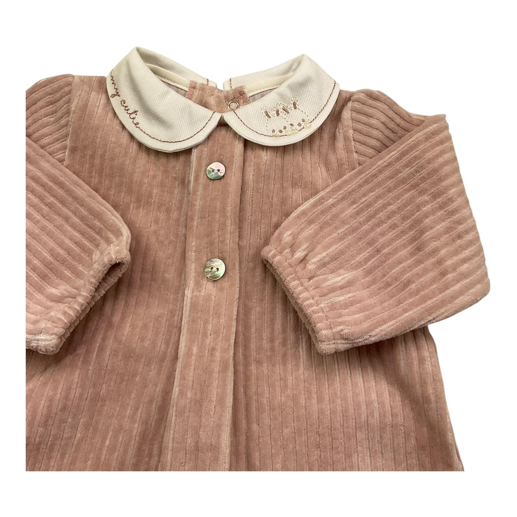 BARCELLINO tutina manica lunga tinta unita in ciniglia Rosa per Neonata 116309 ROSA BARCELLINO