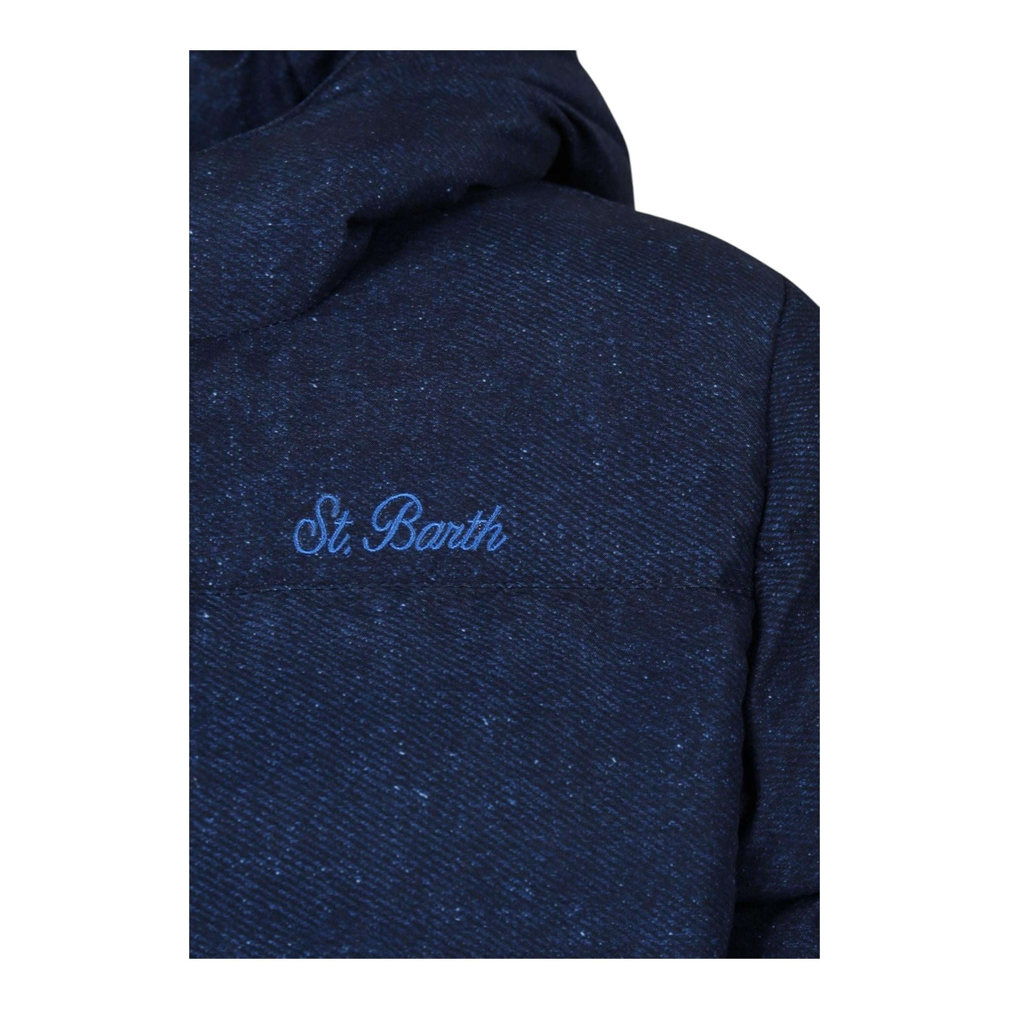 SAINT BARTH giubbino tinta unita con zip e cappuccio e con stampa Blu per Neonato BAX00060 BLU SAINT BARTH