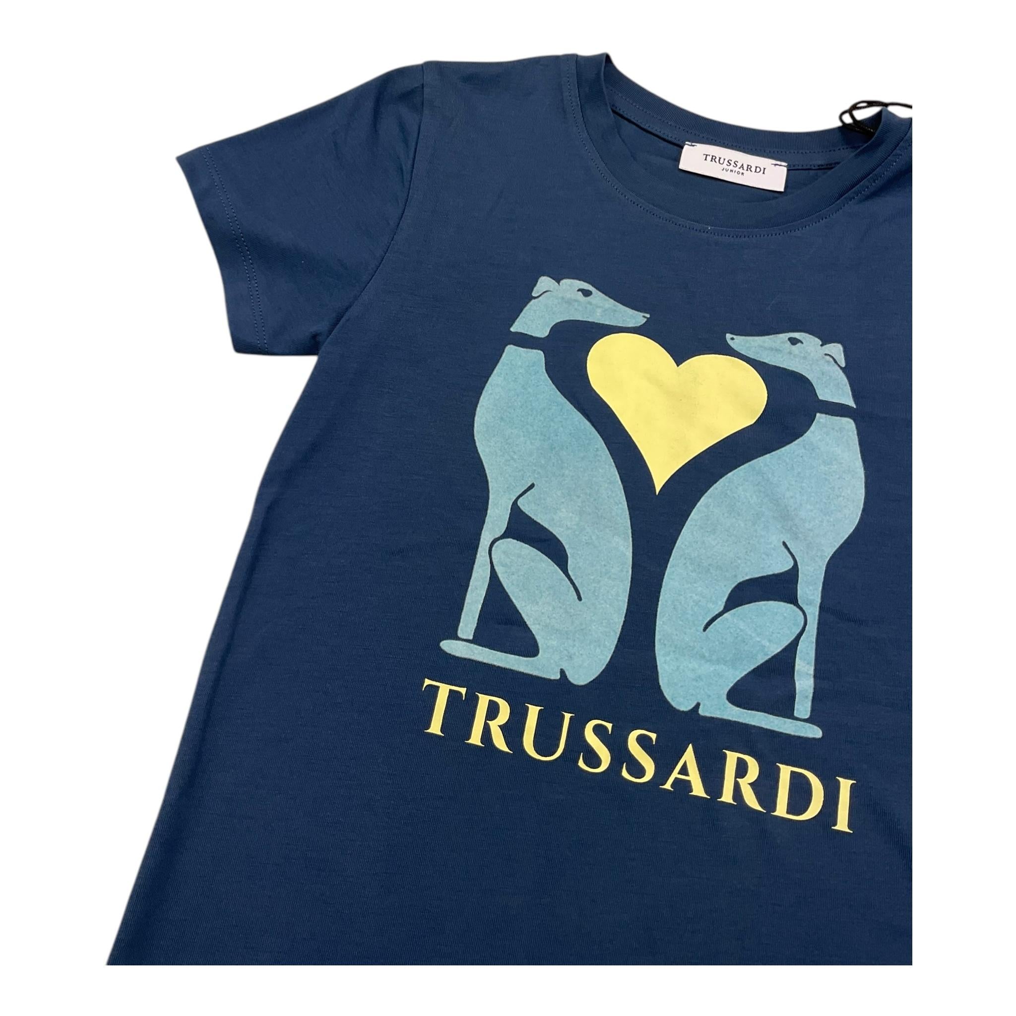 TRUSSARDI t-shirt girocollo tinta unita con stampa in contrasto Blu per Bambino TGA25023 BLU TRUSSARDI