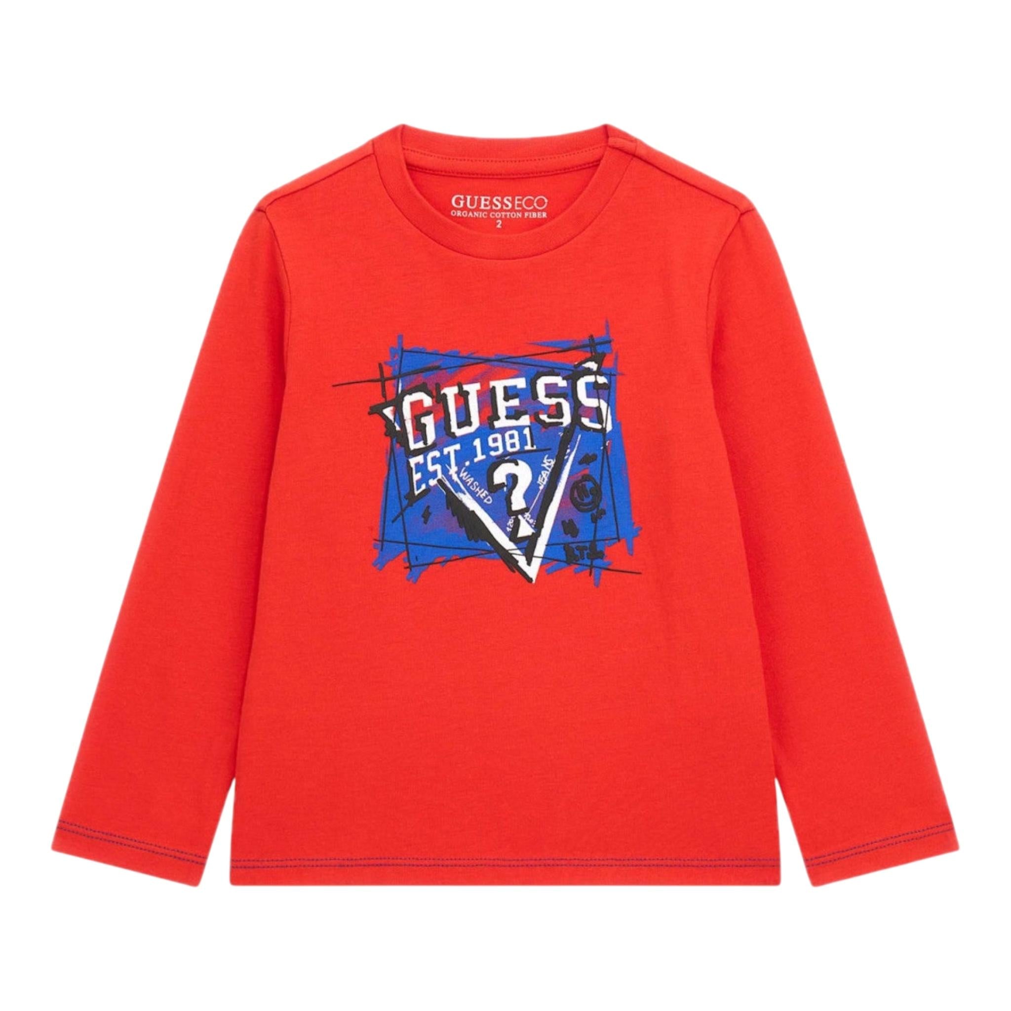 GUESS shirt girocollo tinta unita con stampa Rosso per Bambino N4YI01K8HM4JX ROSSO GUESS