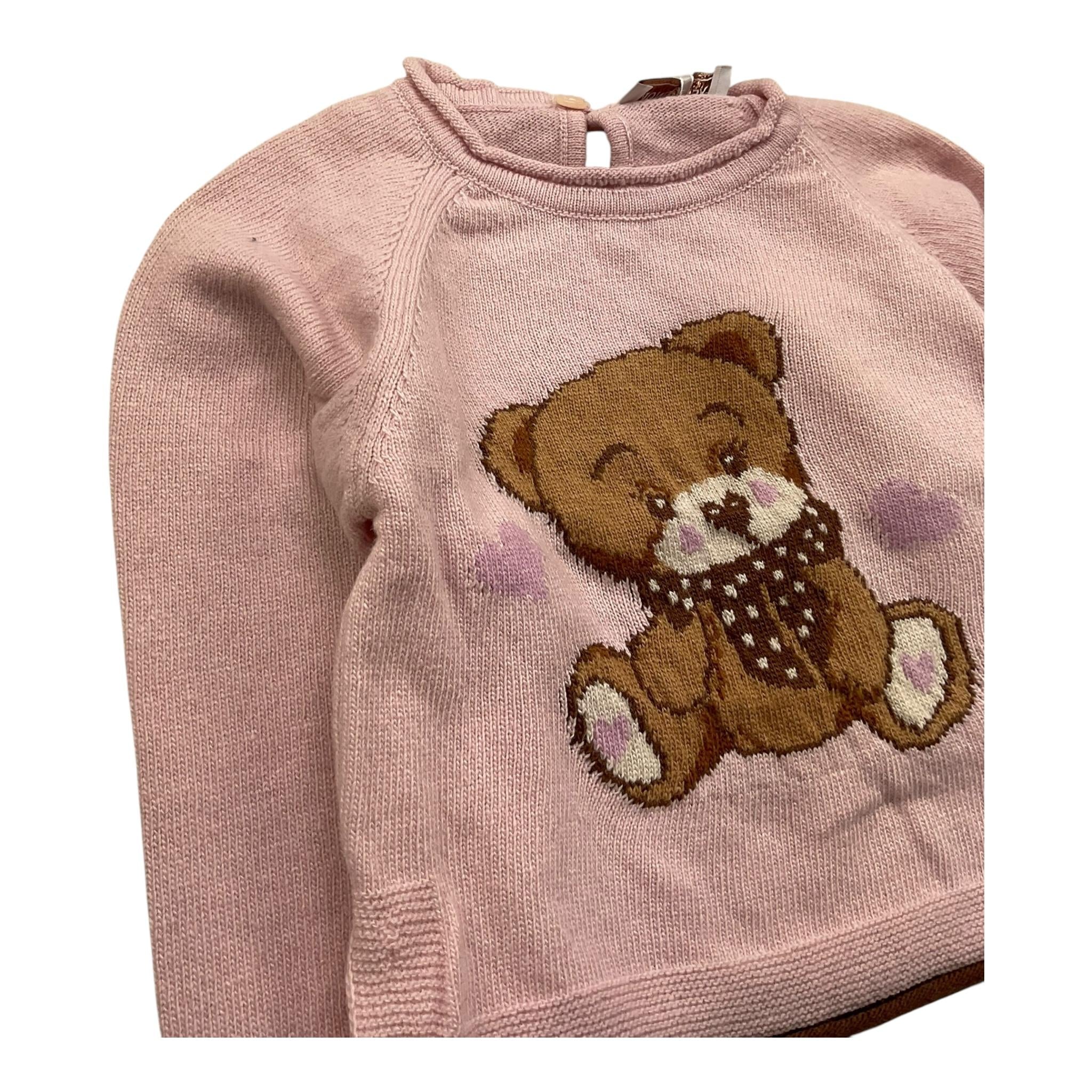 maglia girocollo tinta unita con ricamo orso 39B614JX ROSA MONNALISA