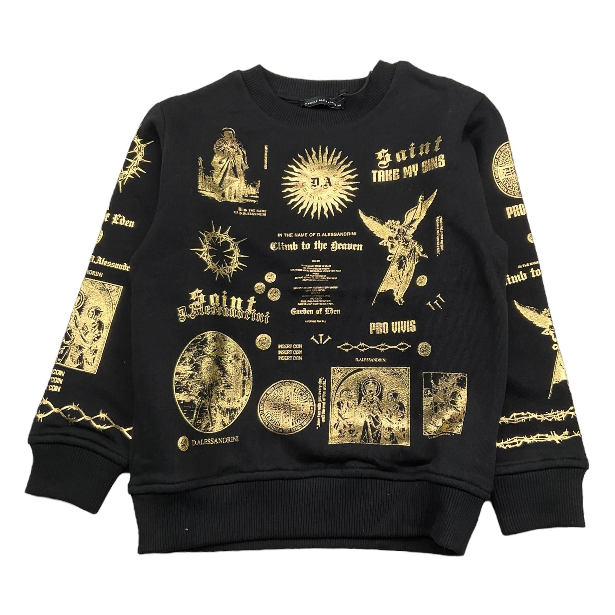 DANIELE ALESSANDRINI felpa girocollo tinta unita con stampa Nero per Bambino 1231F00100 NERO DANIELE ALESSANDRINI