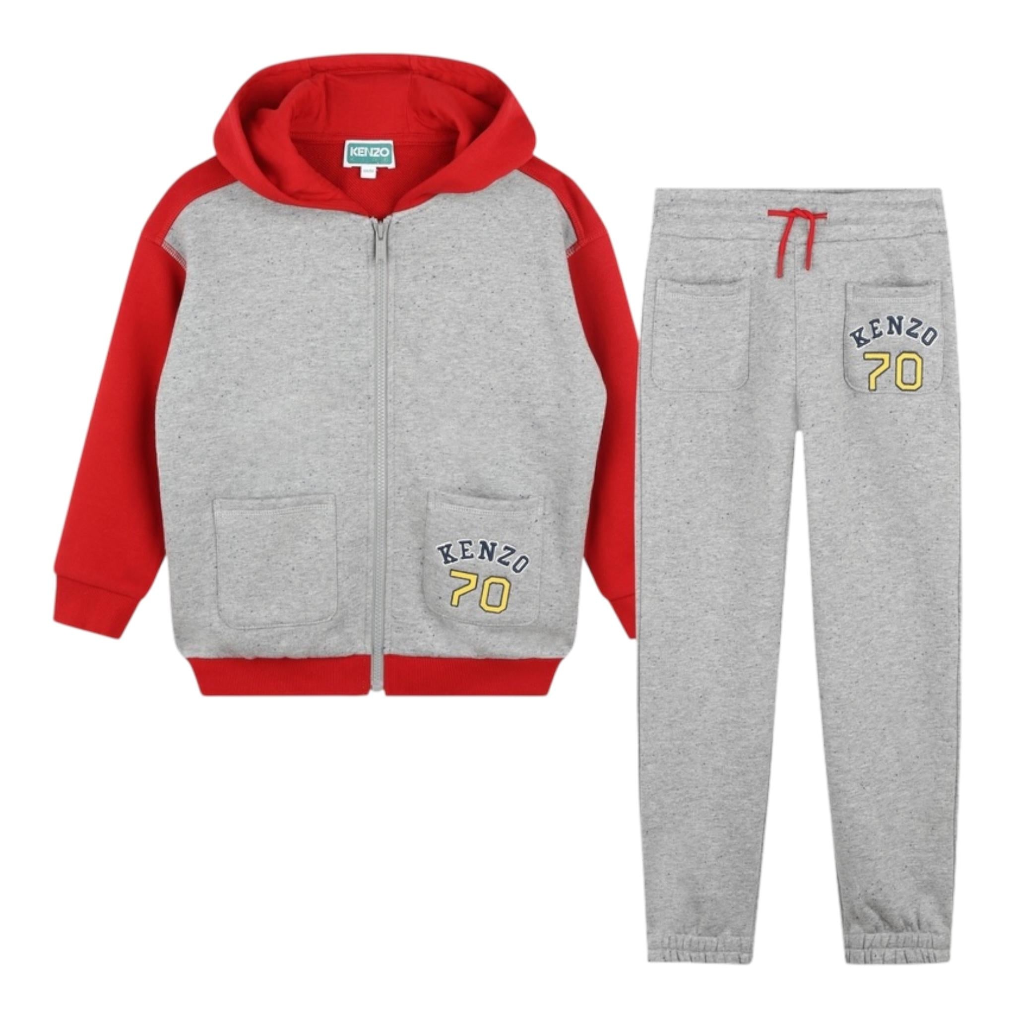 KENZO completo 2pz felpa-pantalone bicolore con stampa Grigio per Bambino K60817 GRIGIO KENZO